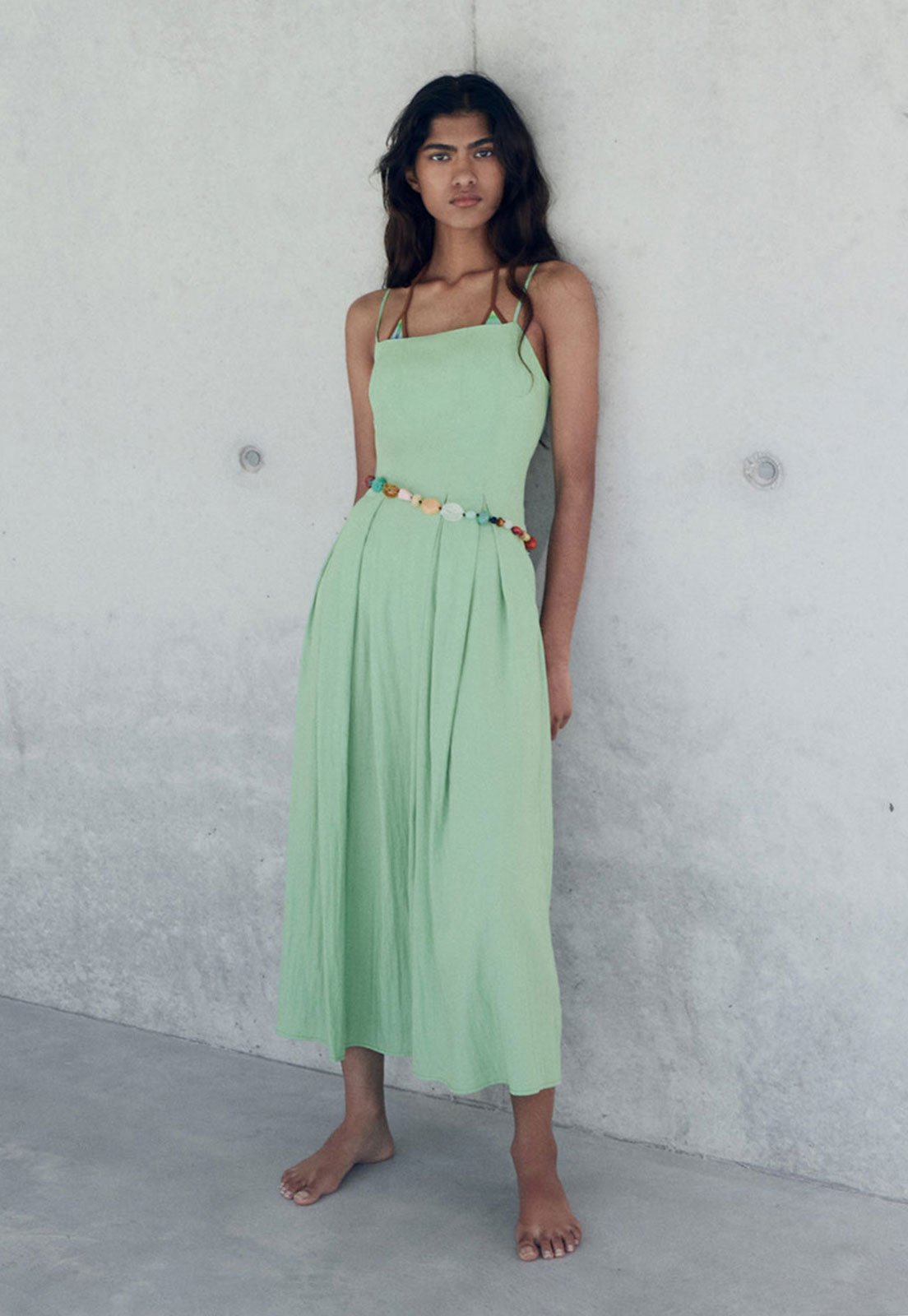 Vestido Mango Midi Minty Verde