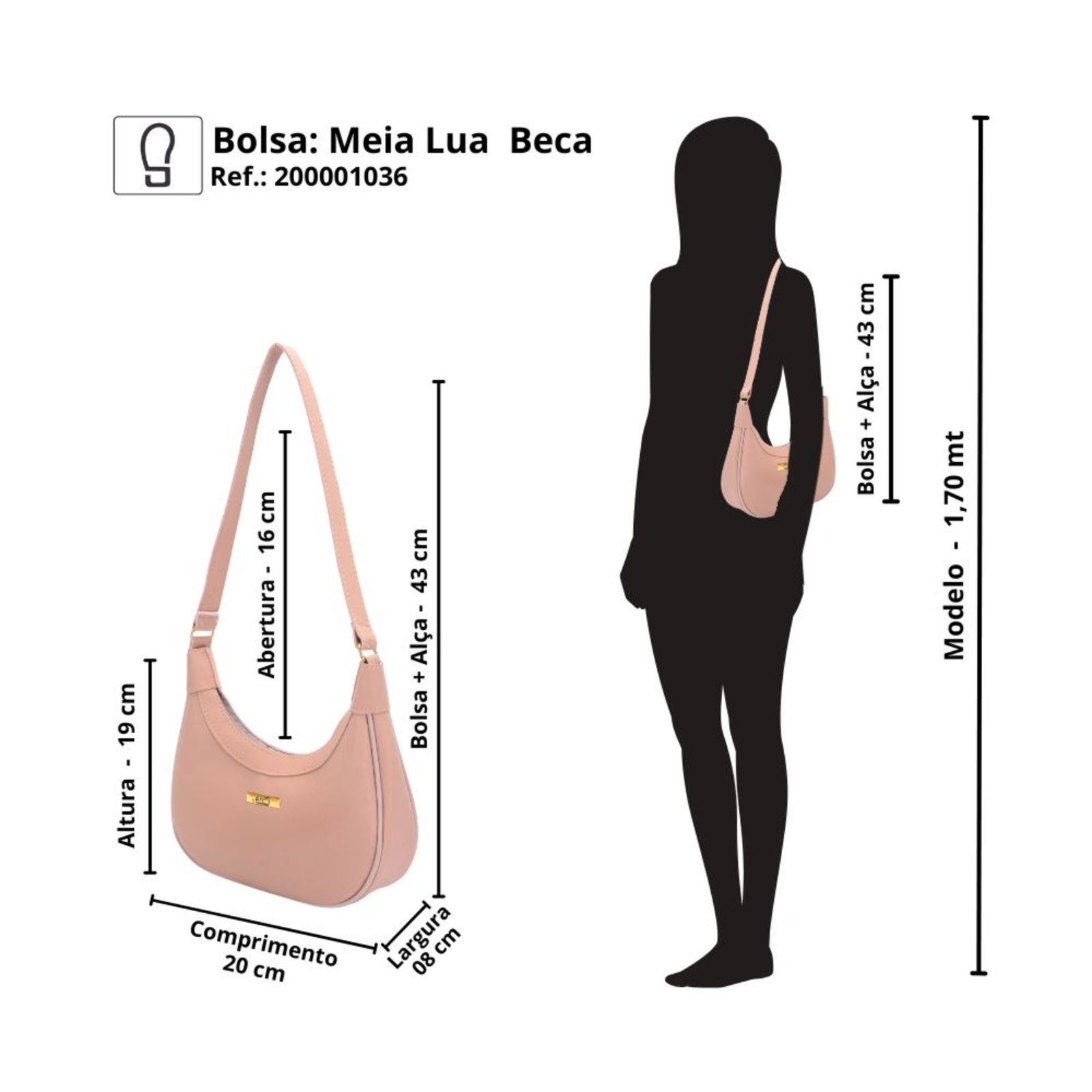 Vista 3 Bolsa Feminina Meia Lua Clutch Peccato Clube do Sapato de Franca DFT Beka nude Peccato nude