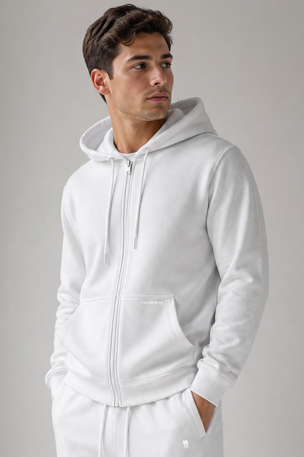 Jaqueta Moletom Masculina Com Zíper e Capuz Polo Wear Branco