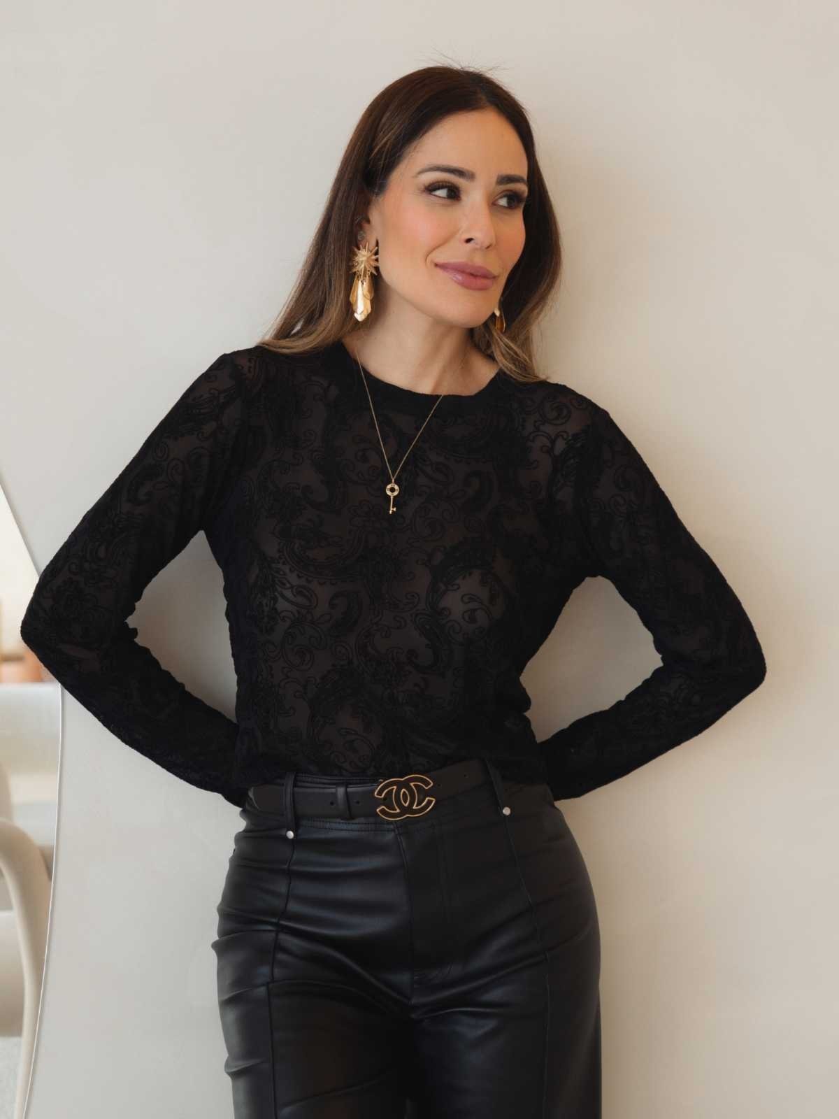Blusa Tule Arabesco- Preta