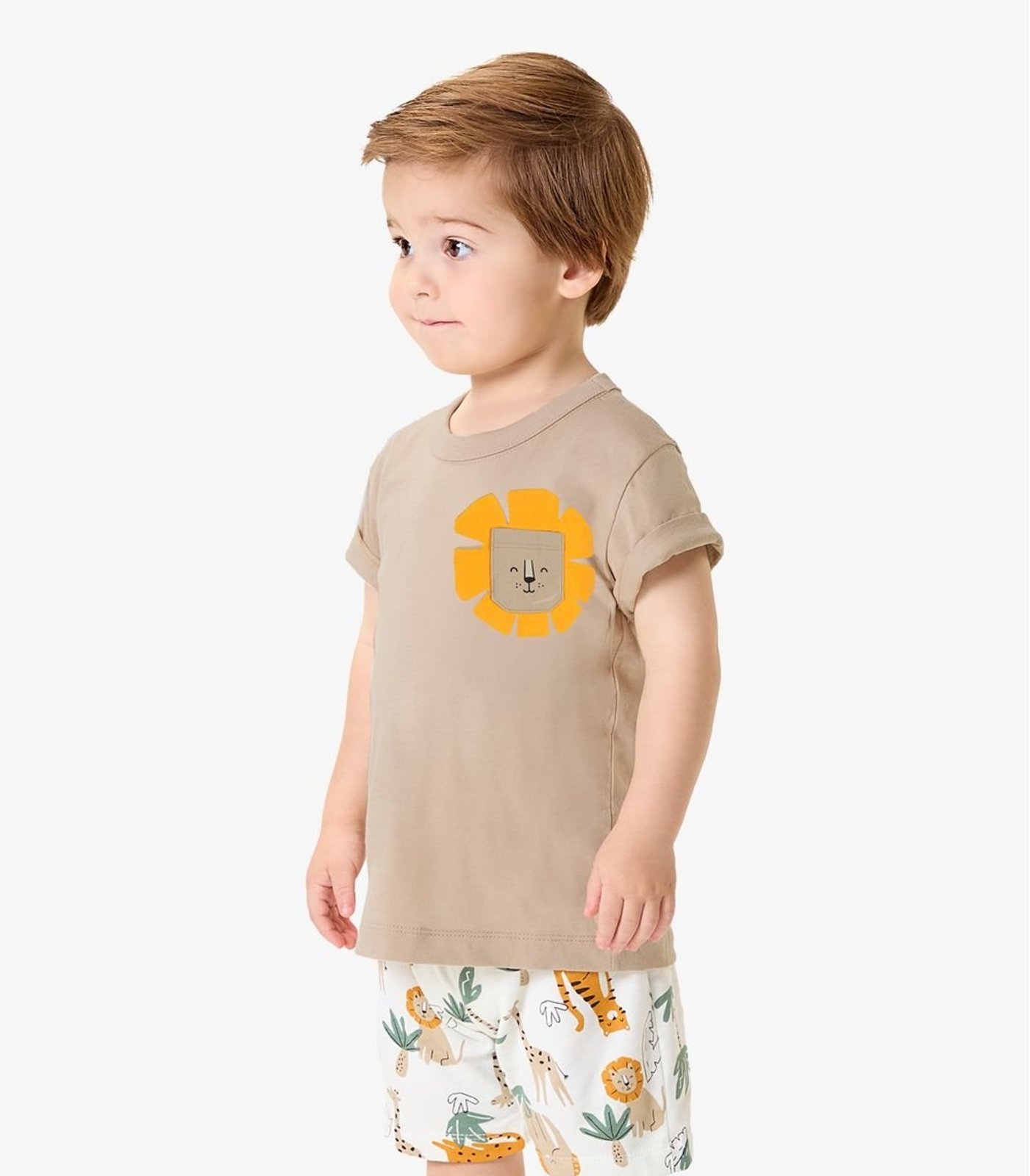 Infantil - Conjunto Camiseta Com Bermuda Rovi Bege