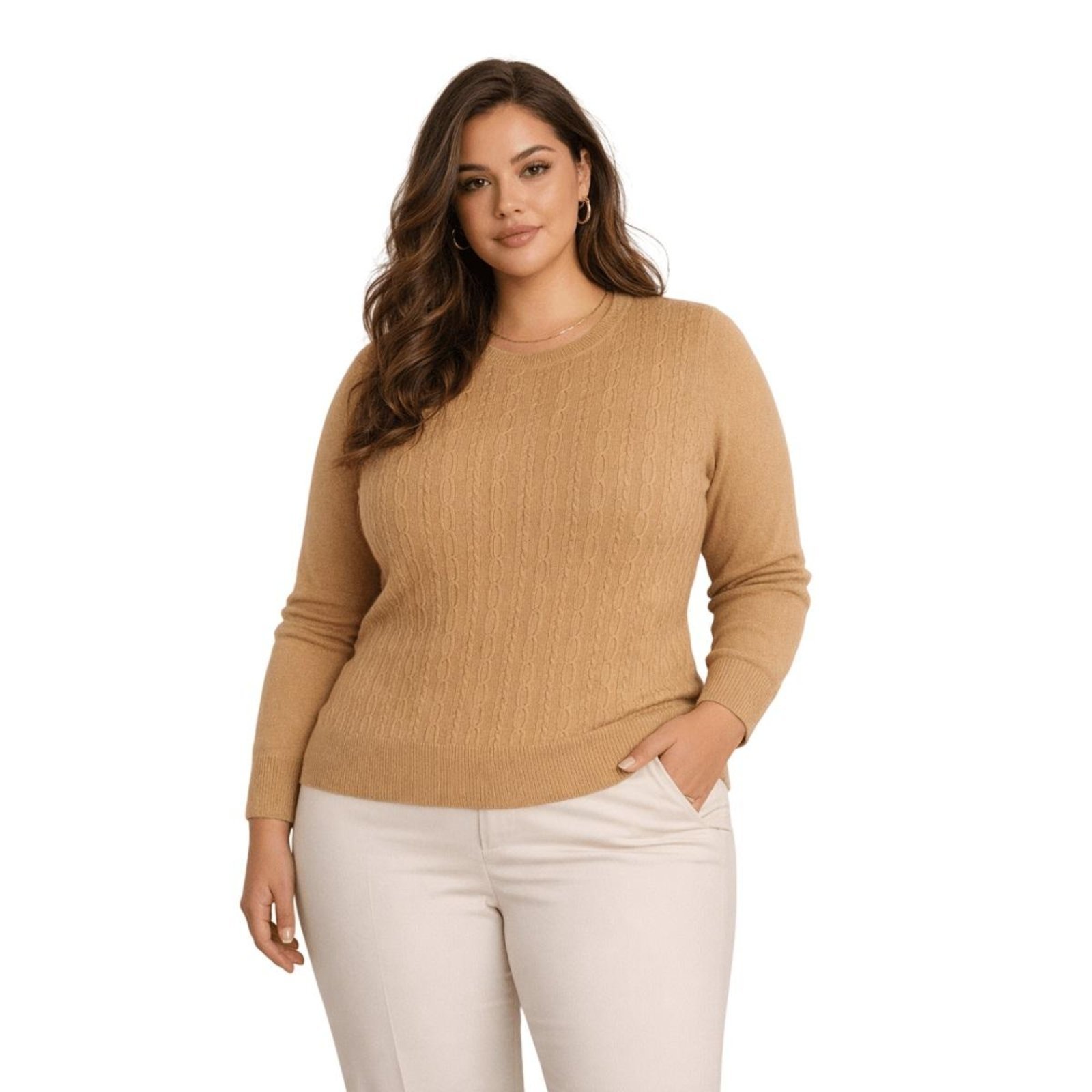 Suéter Tricô Feminino City Lady by Facinelli Plus Size 658140 Caramelo