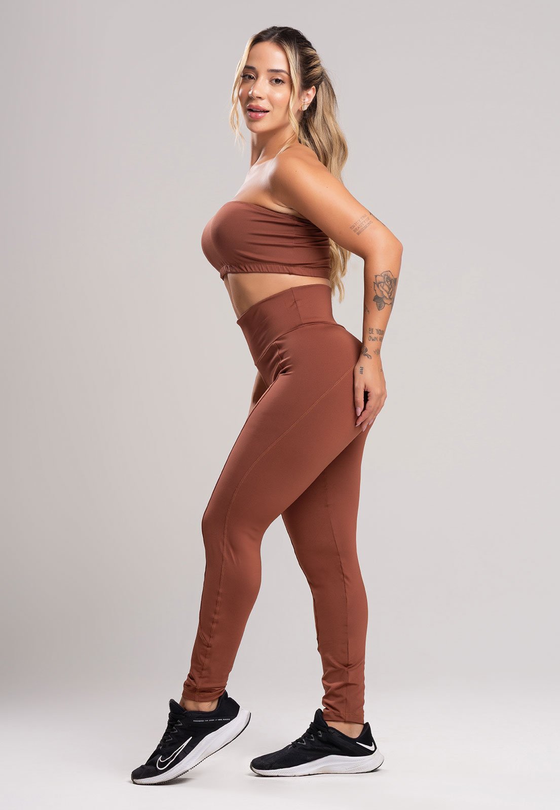 Calça Legging MVB Modas Cintura Alta Montaria Suplex Lisa Marrom