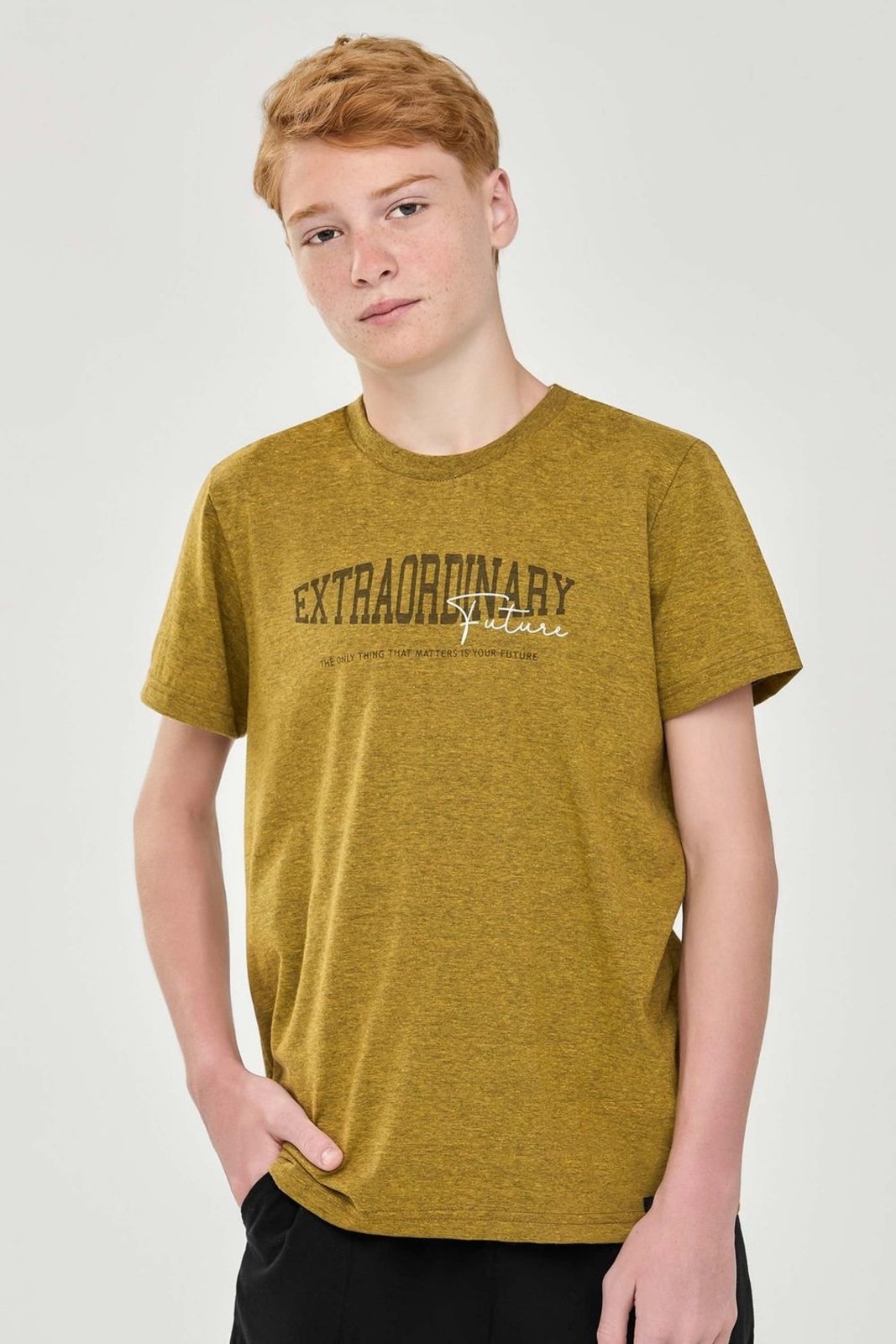 Infantil - Camiseta Juvenil Menino Malha Mescla Beats Amarelo