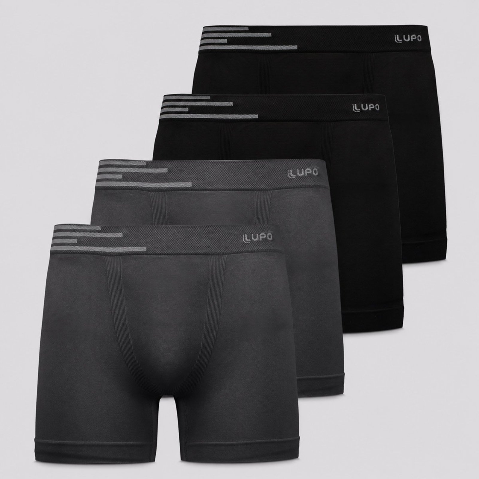 Kit 4 Cuecas Boxer Lupo Microfibra Sem Costura Preta e Cinza