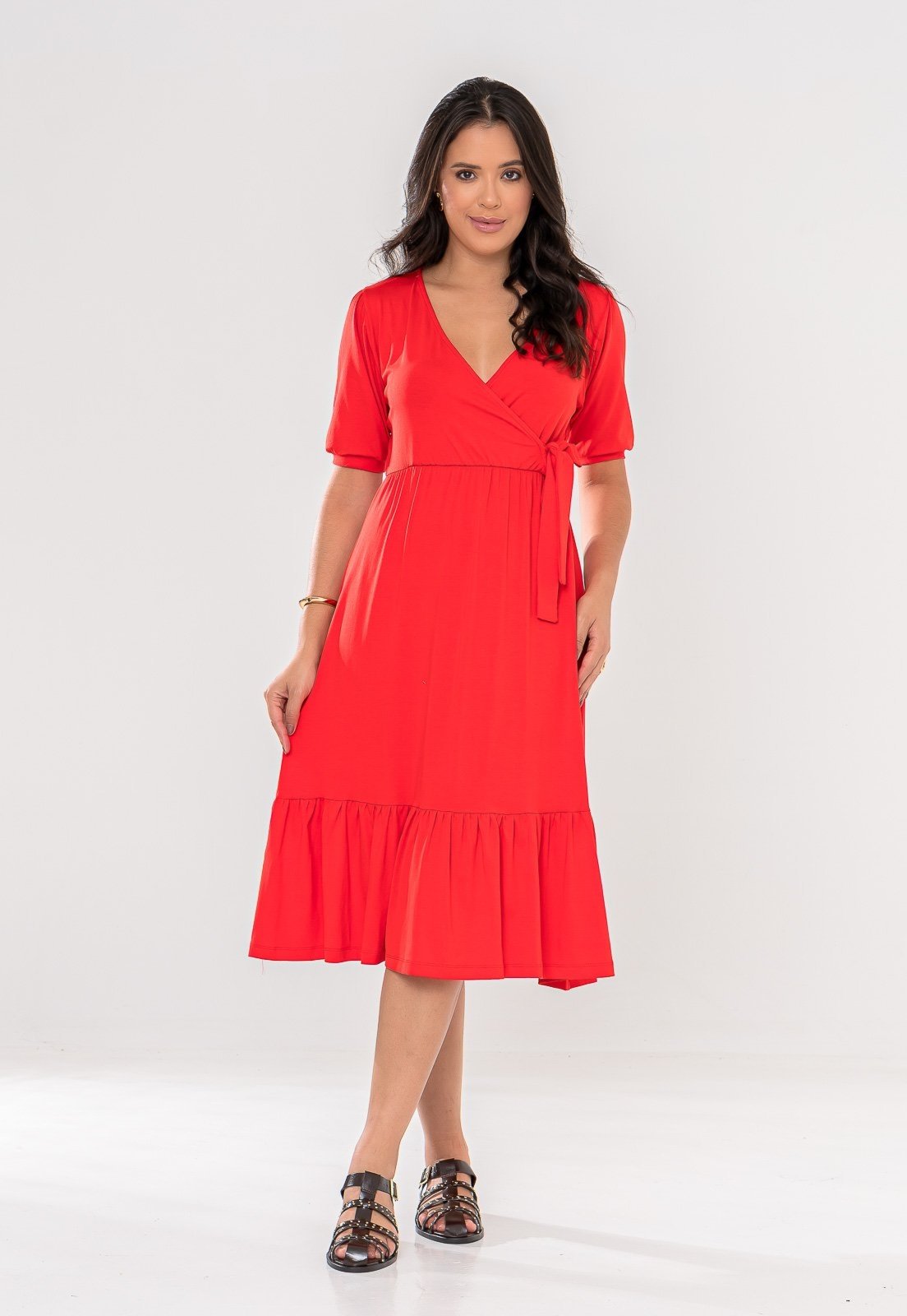Vestido Aura Manuela Liso Vermelho