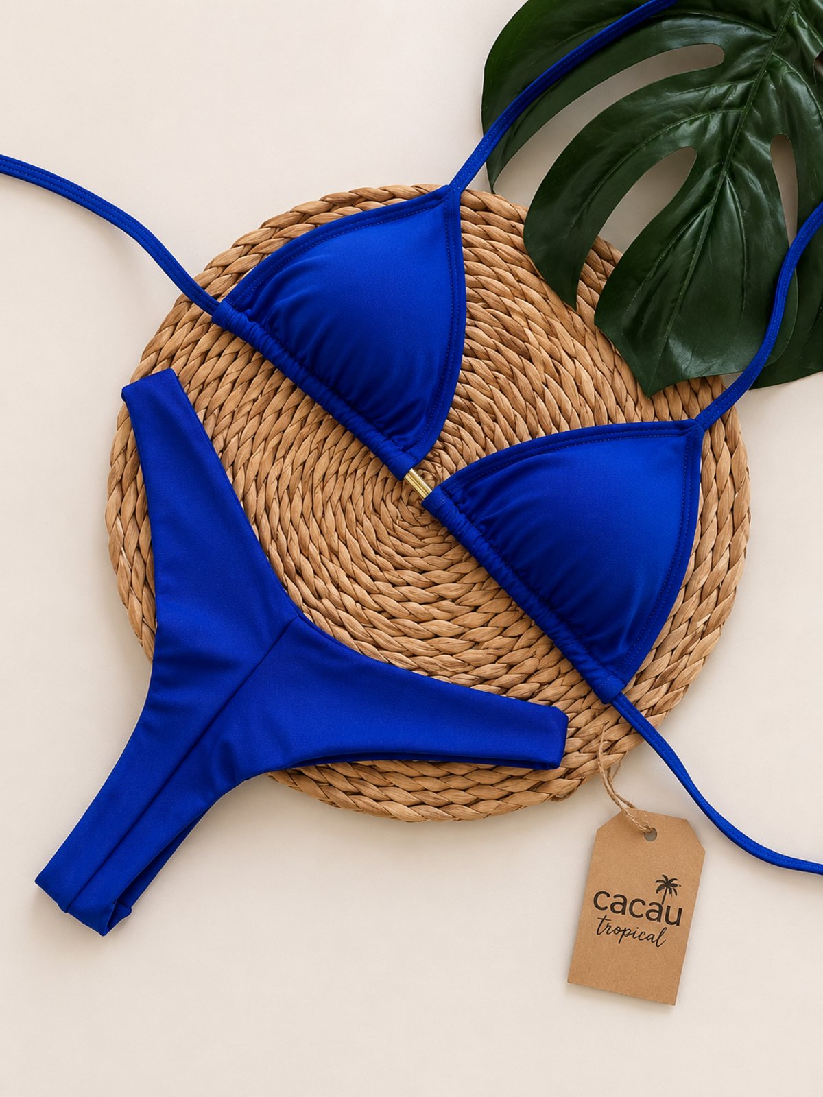 Biquíni Cortininha Feminino Premium Cacau Tropical com Calcinha Asa Delta Moda Praia Verão Azul Bic
