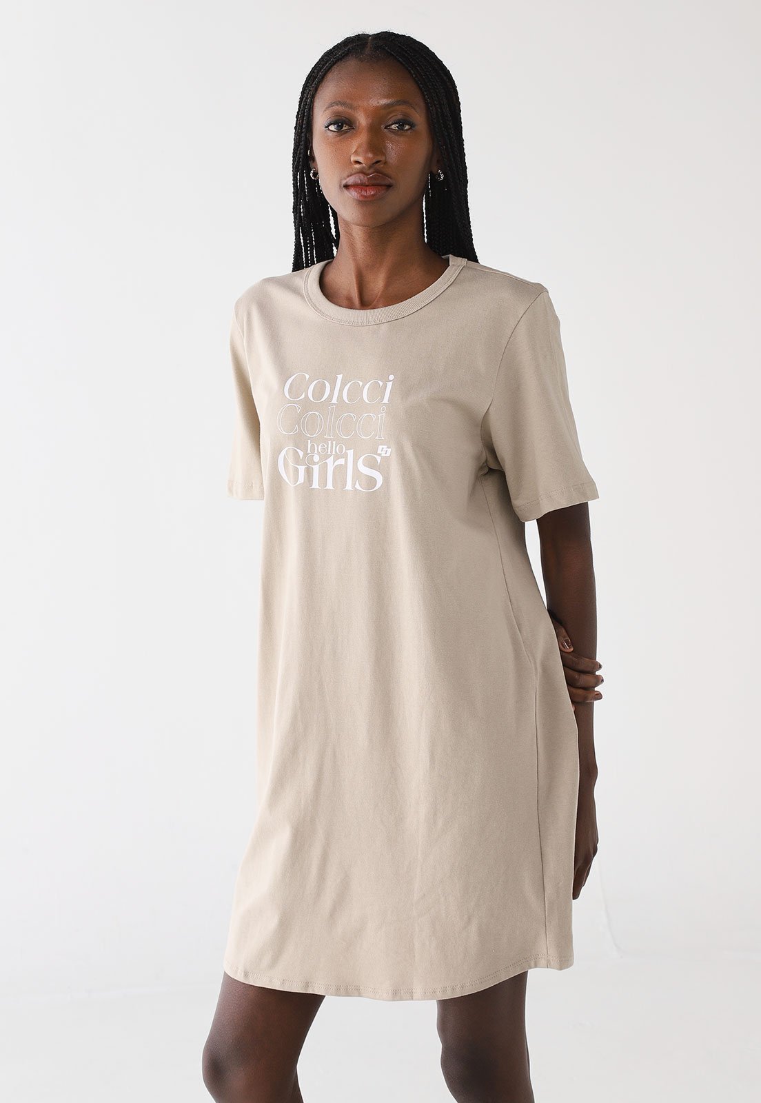 Vestido Feminino Colcci T-Shirt Dress Hello Girls Bege