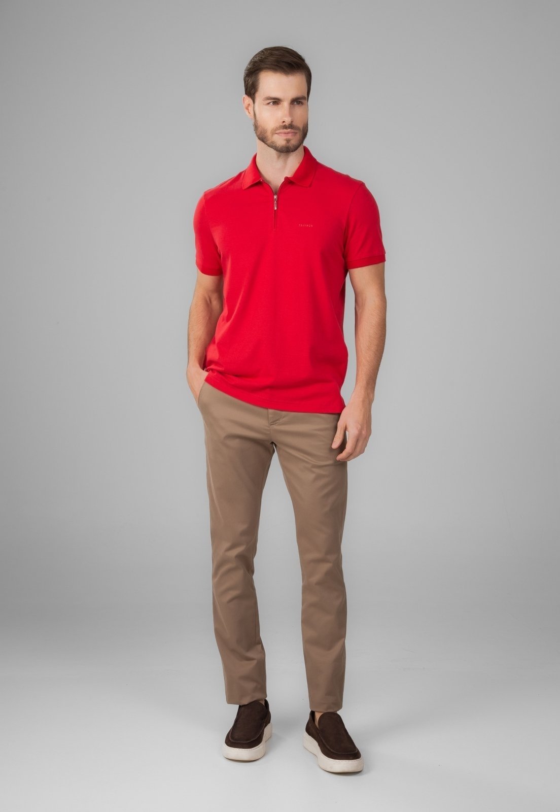 Vista 2 Calça Sarja Traymon Slim Algodão Egípcio Kaki Medio cáqui kaki Traymon cáqui kaki