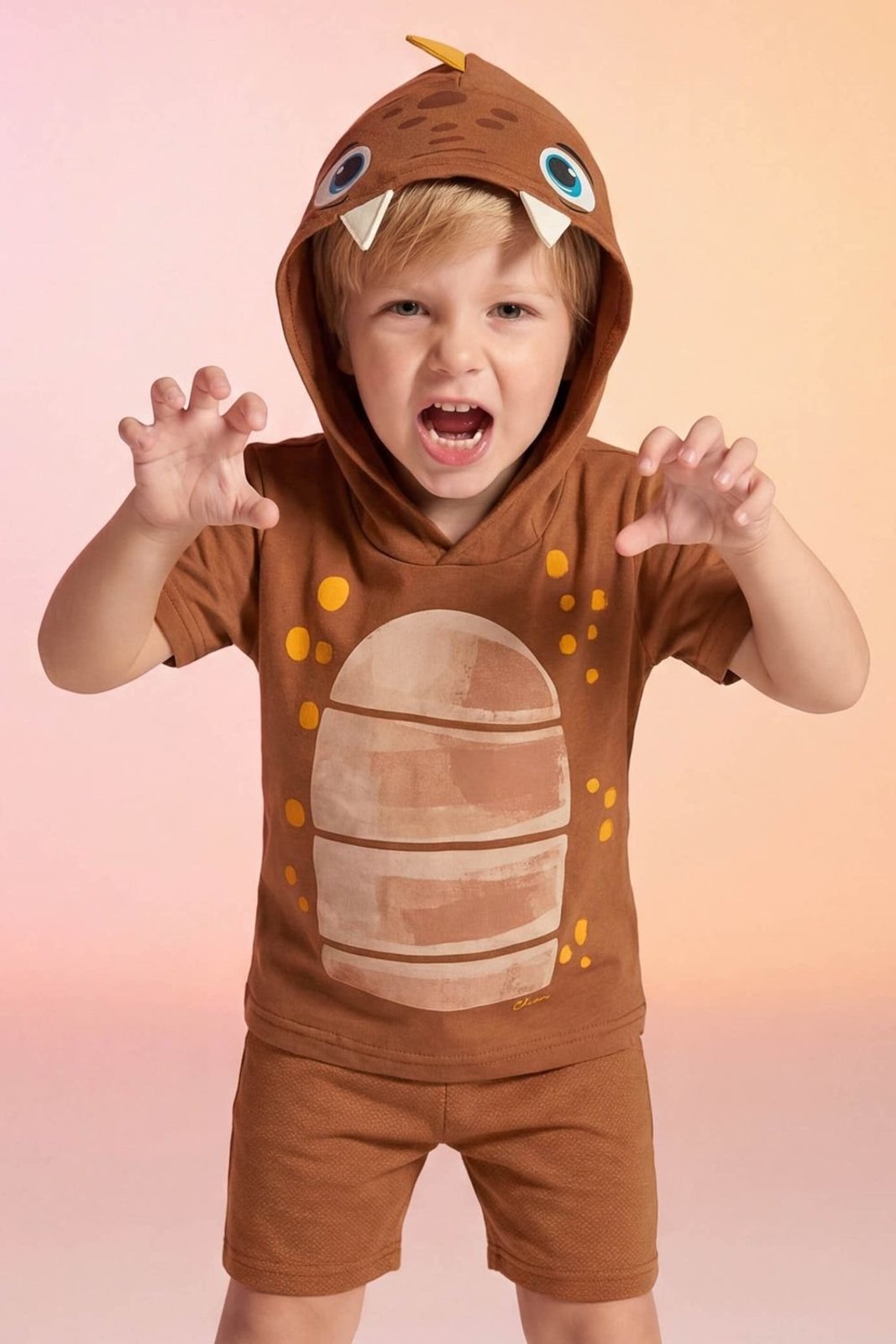 Infantil - Conjunto Menino Fantasia Dino Elian Marrom