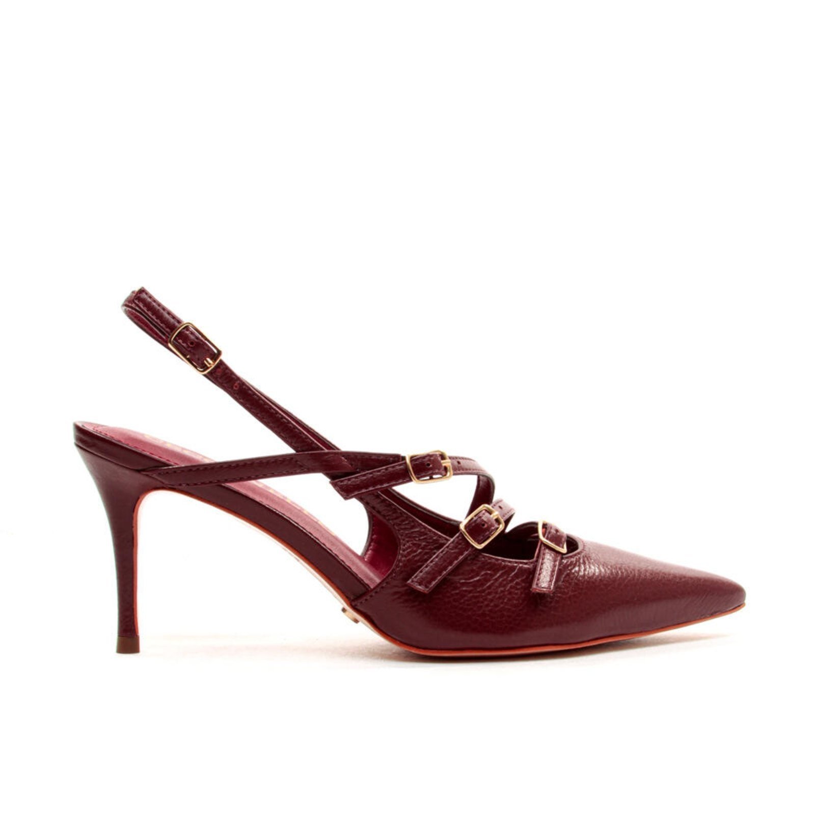 Slingback Couro Bordo Salto Médio Cecconello 2402001-1