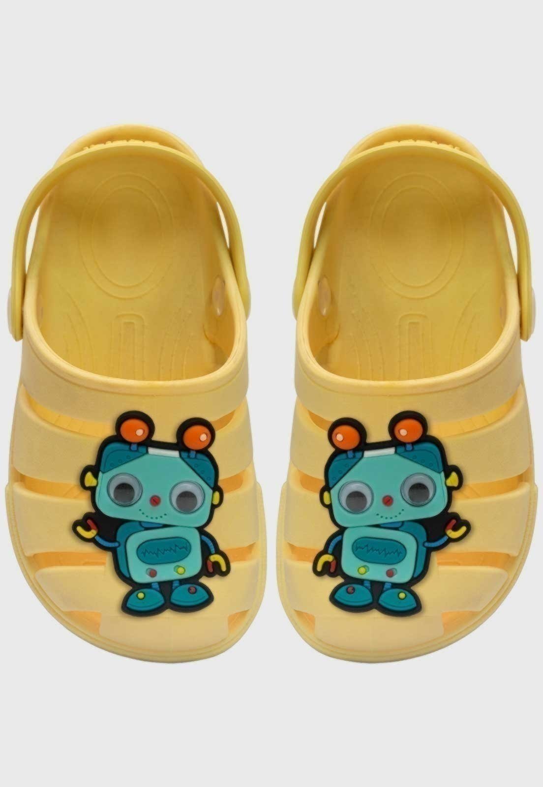 Infantil – Sandalia Babuche Pópidi Menino Robô Amarelo