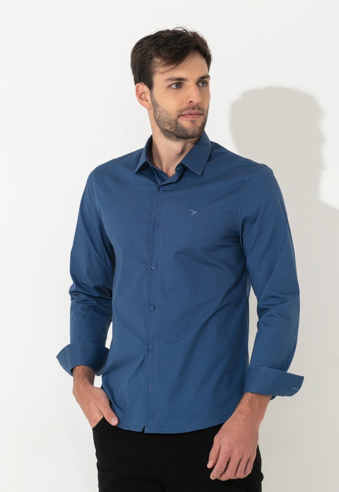 Camisa Traymon Manga Longa Slim Azul Indigo