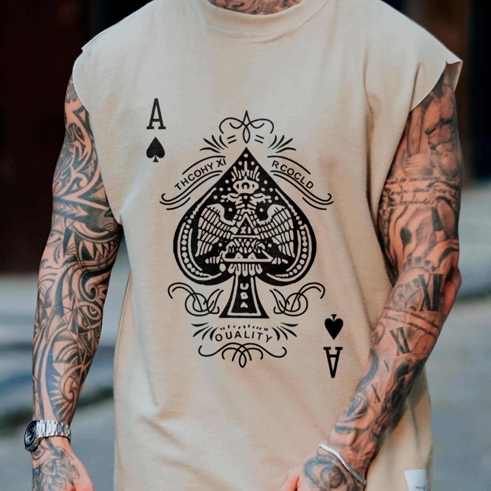 Camiseta Regata Machão Ás Espadas Poker Baralho Estilo Cassino Off White