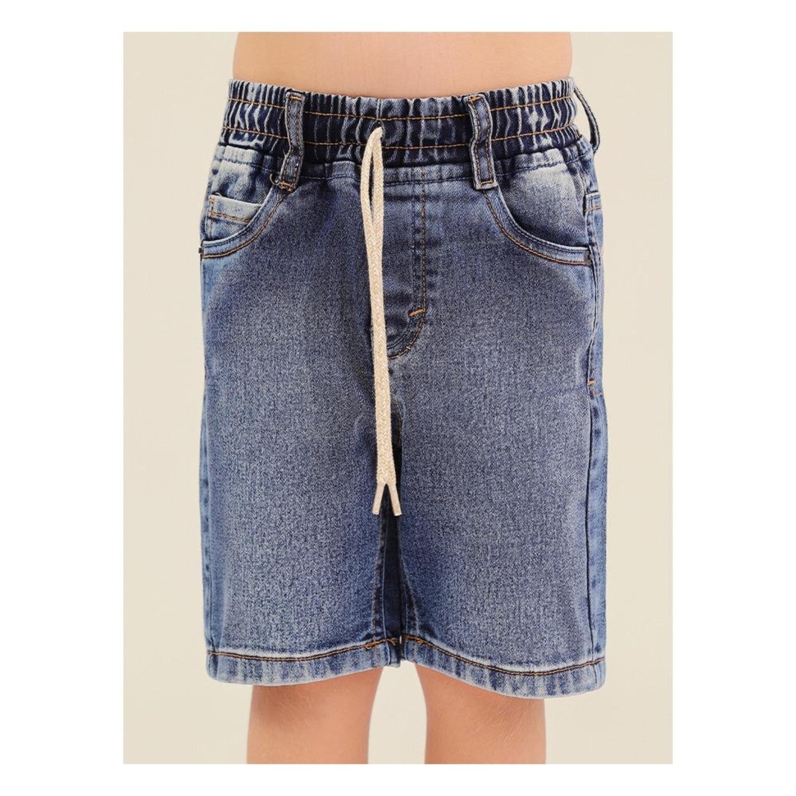 Infantil - Bermuda Jeans com Cós de Elástico Banana Danger Jeans 1 Azul