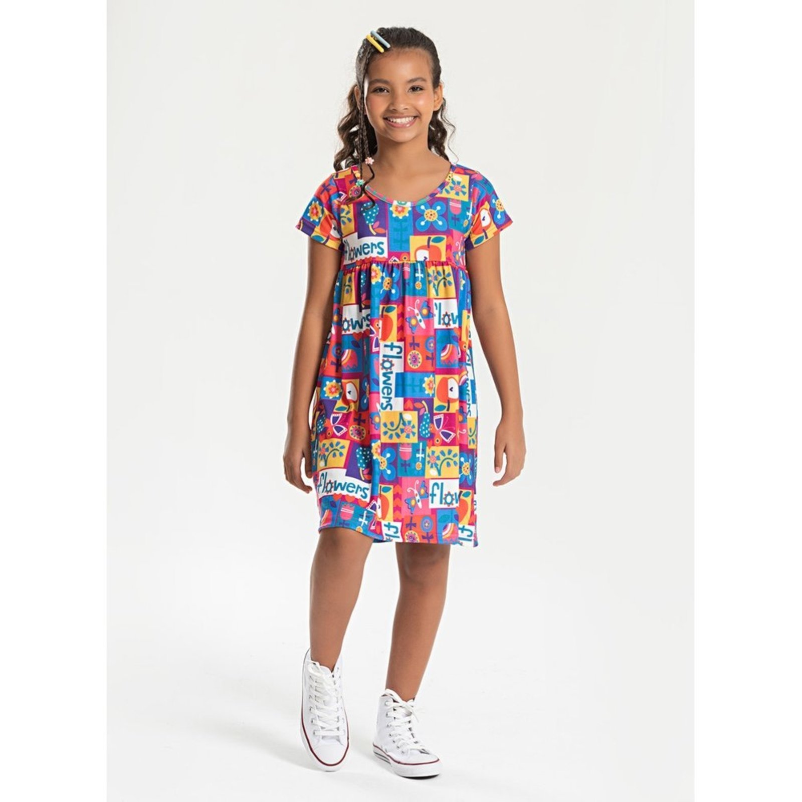Infantil – Vestido Molekada com Manga Verão Menina Pink Jardim Colorido