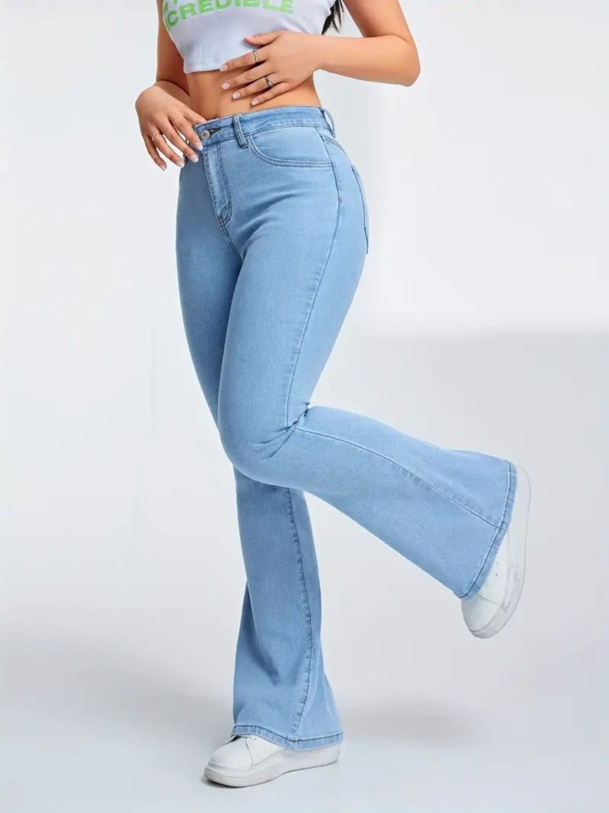 Calça Jeans Kovali Fashion Store Flare Azul Clara com Caimento Impecável e Tecido Premium