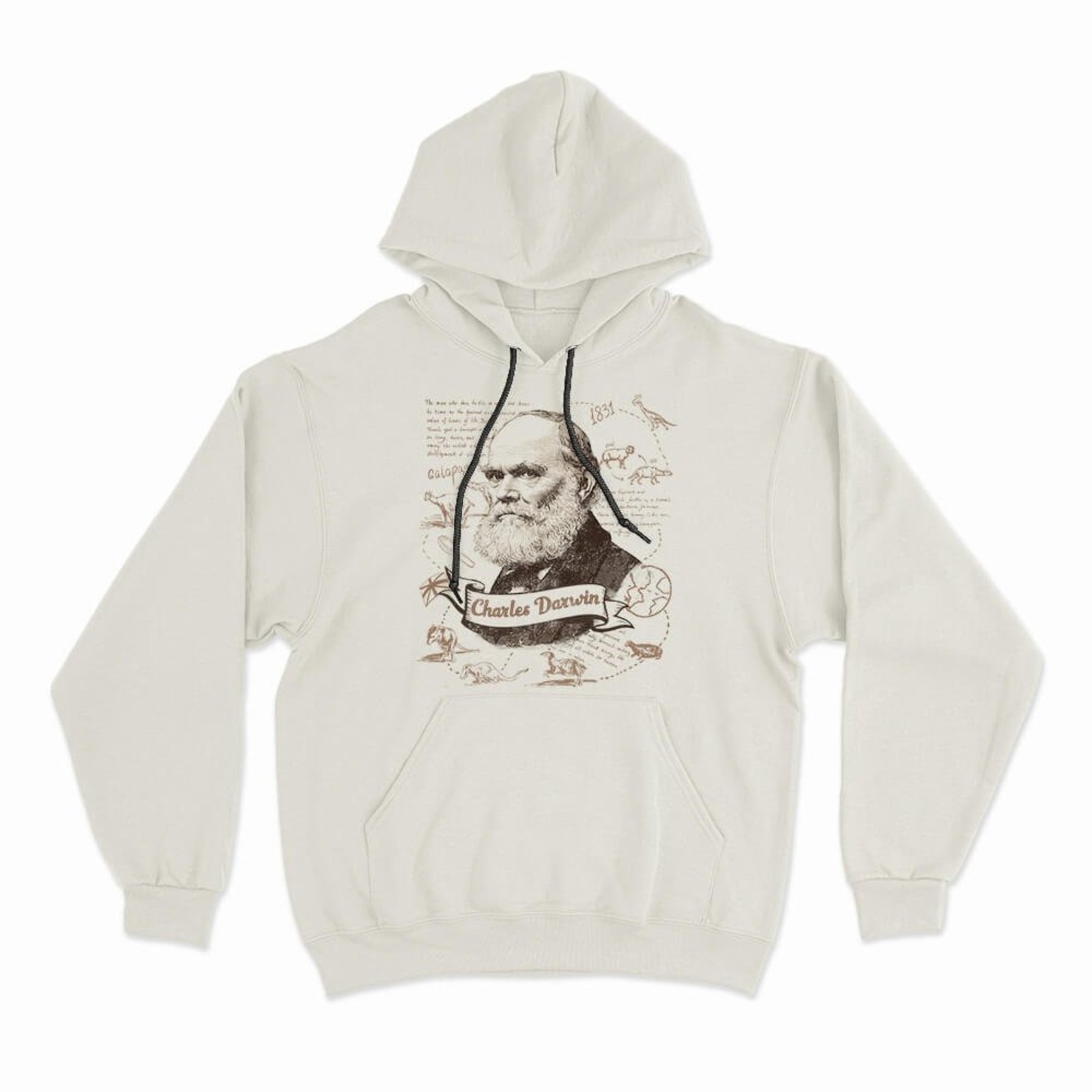 Moletom Com Capuz Charles Darwin - Off White - Casual - Studio Geek