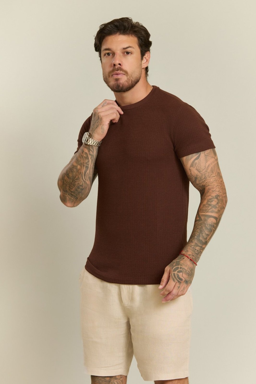 Camiseta em Tricot Masculina com Elastano Manga Curta Dialogo — foto 2