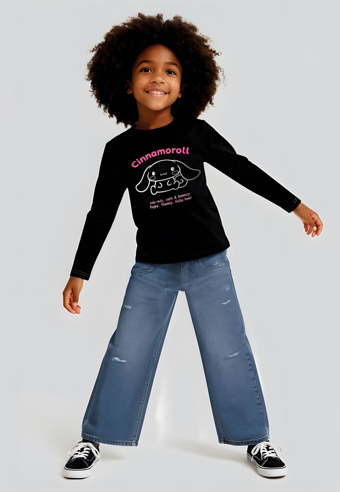 Infantil - Camiseta Brandili Hello Kitty Cinnamoroll Preta
