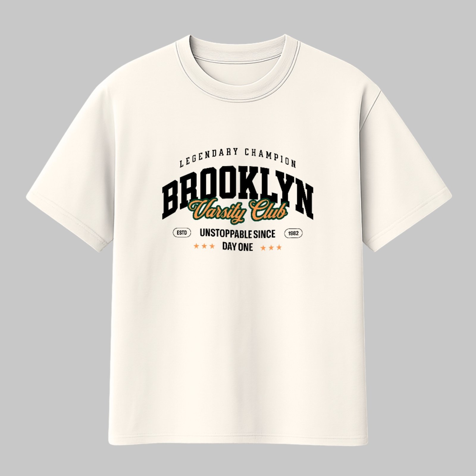 Camiseta Básica Brooklyn Varsity Club Vintage Unissex Off White