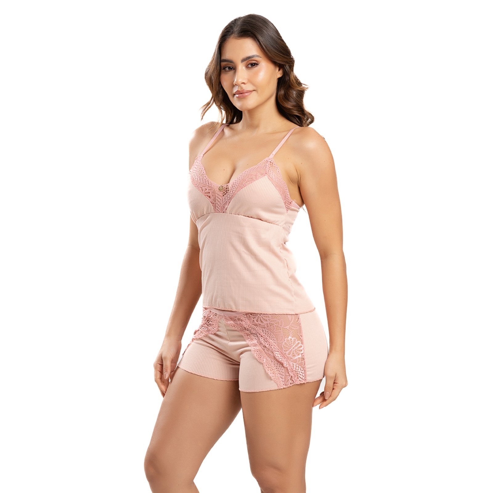 Short doll Baby doll Pijama conforto Algodão Maya Rosa