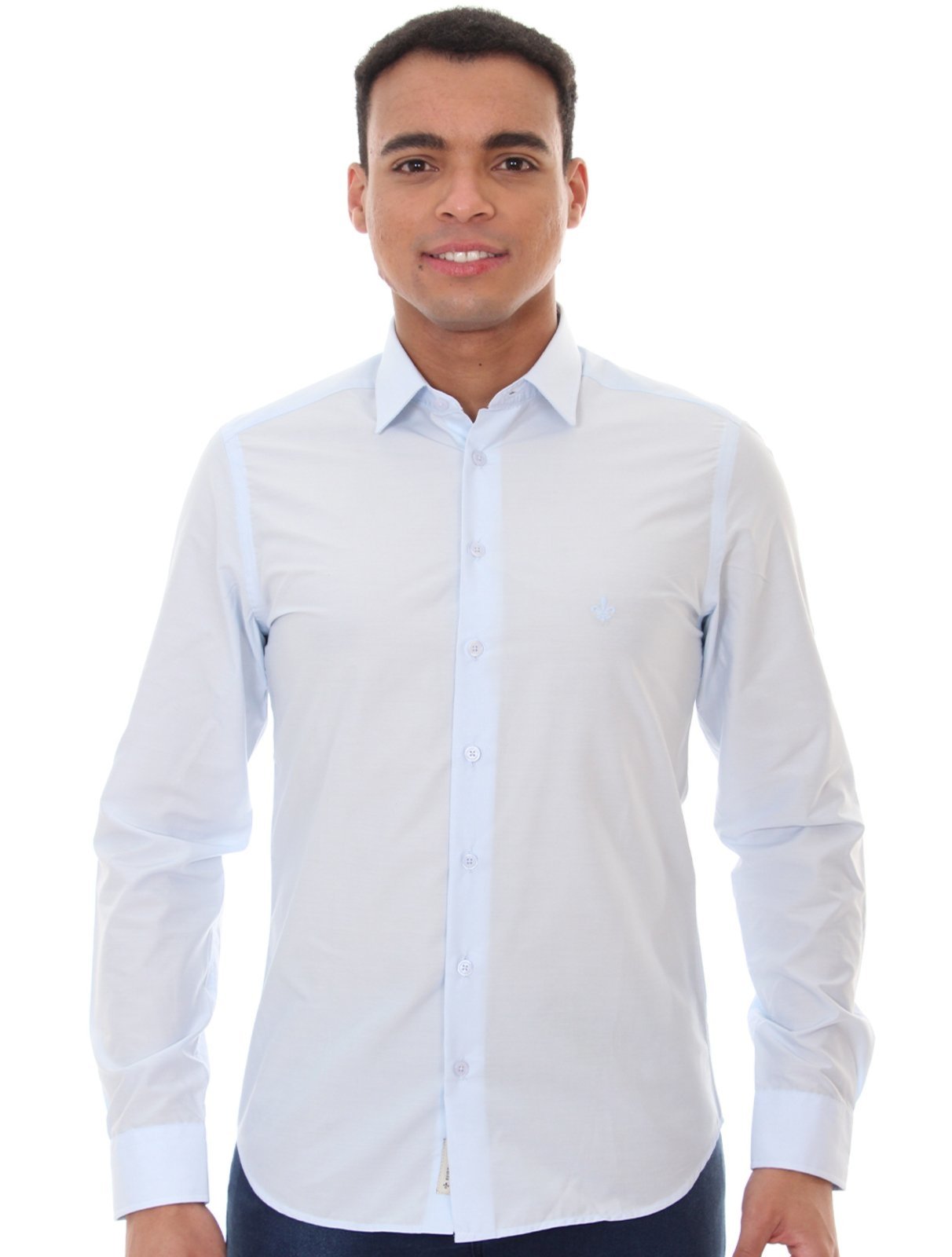 Camisa Dudalina Masculina Milano Tricoline Lisa Azul Claro