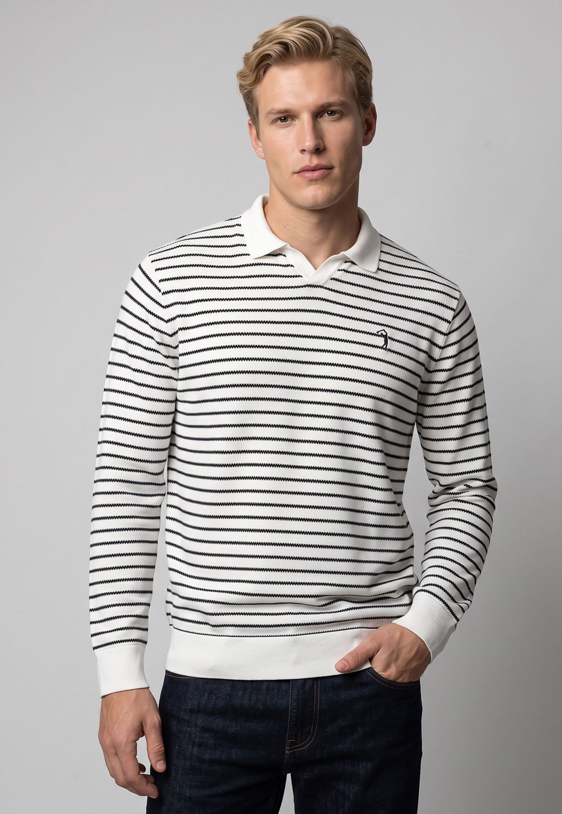 Camisa Polo Masculina Aleatory Listrada Branca