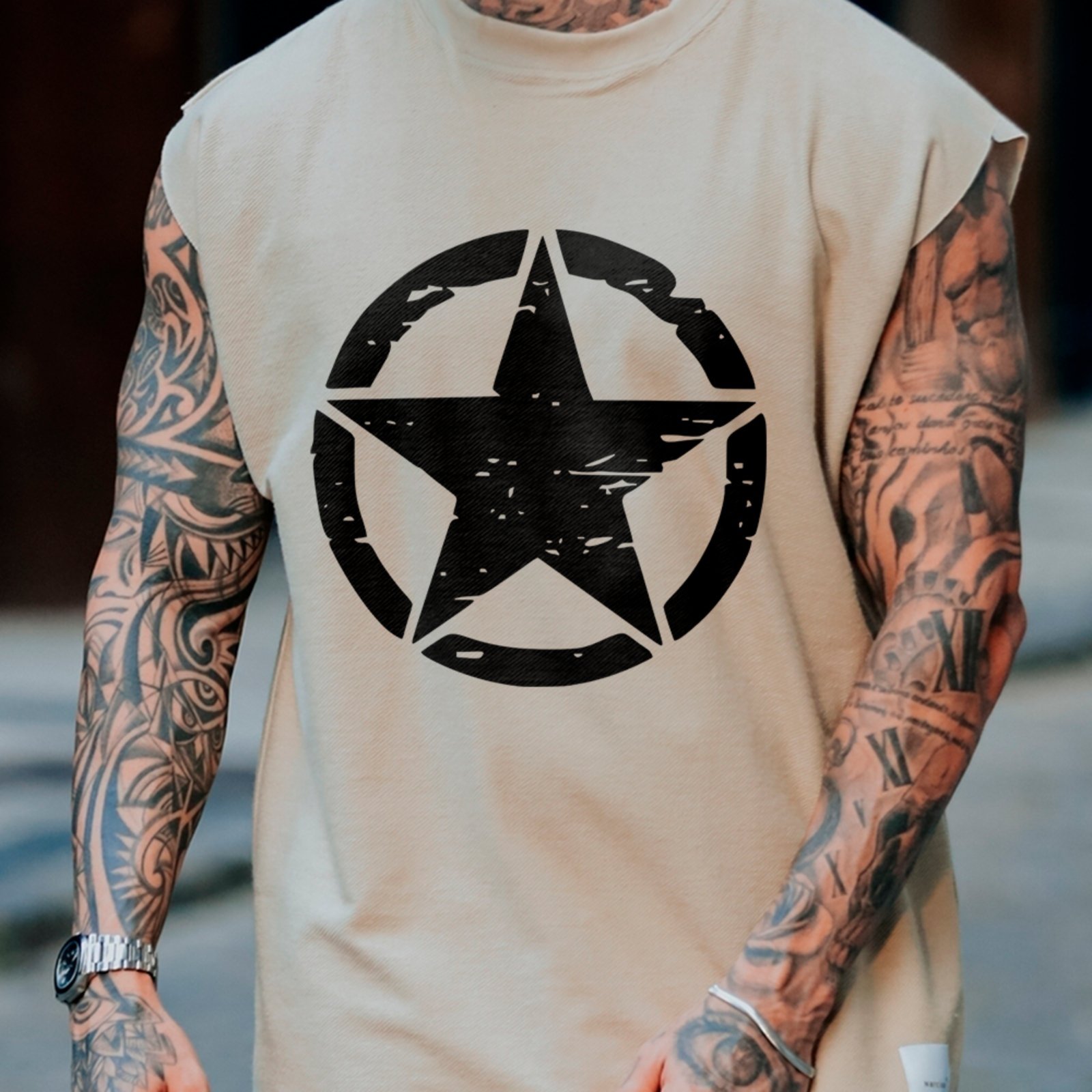 Camiseta Regata Machão Star Vintage Army Style Streetwear Off White
