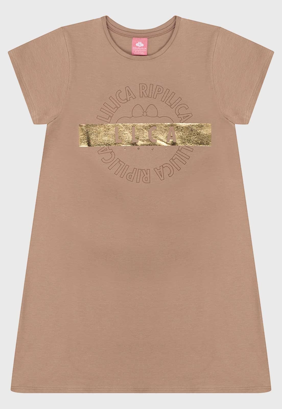 Infantil - Vestido Lilica Ripilica Estampa Dourado Bege
