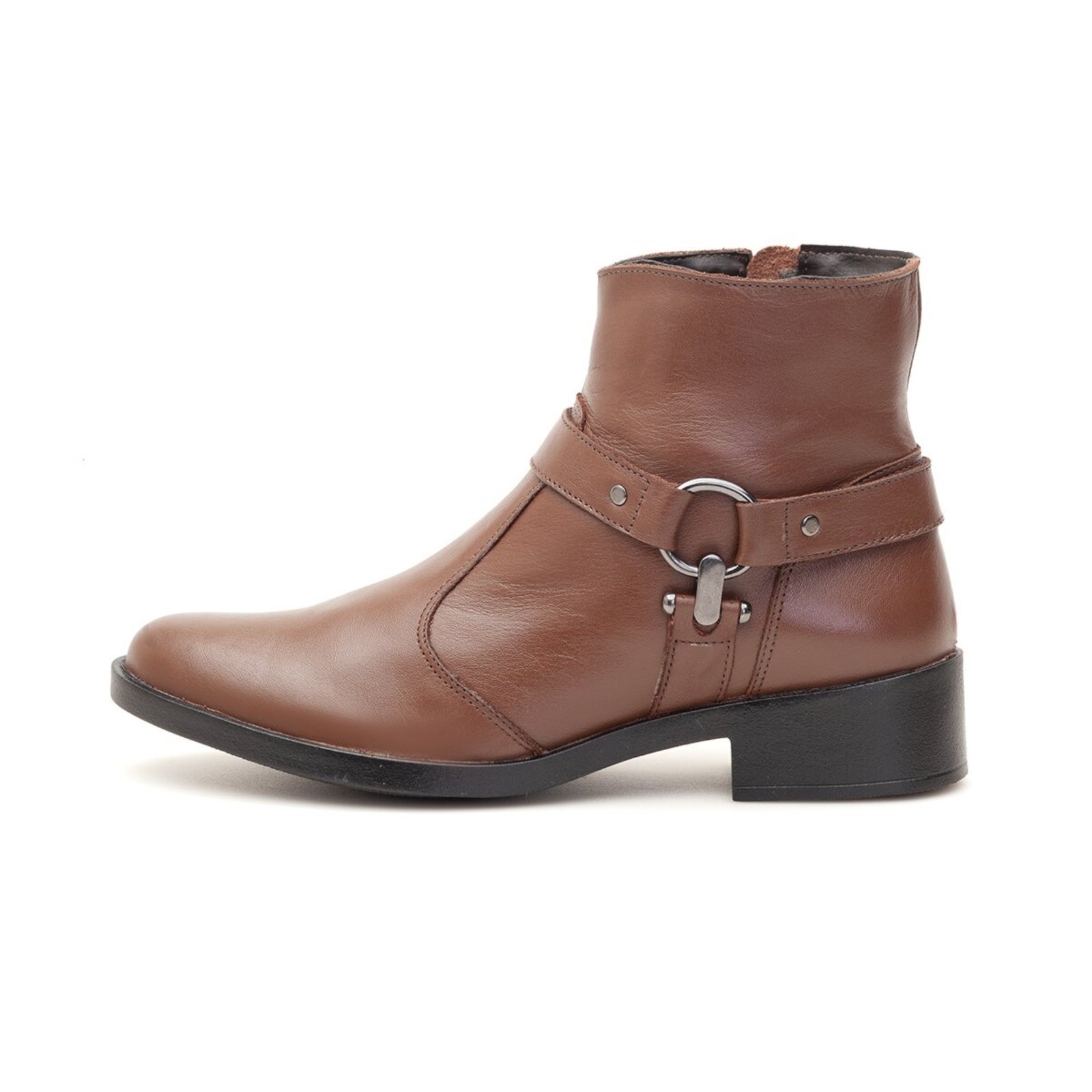 Bota LeRUCHEL Cano Curto Ziper Couro Chocolate