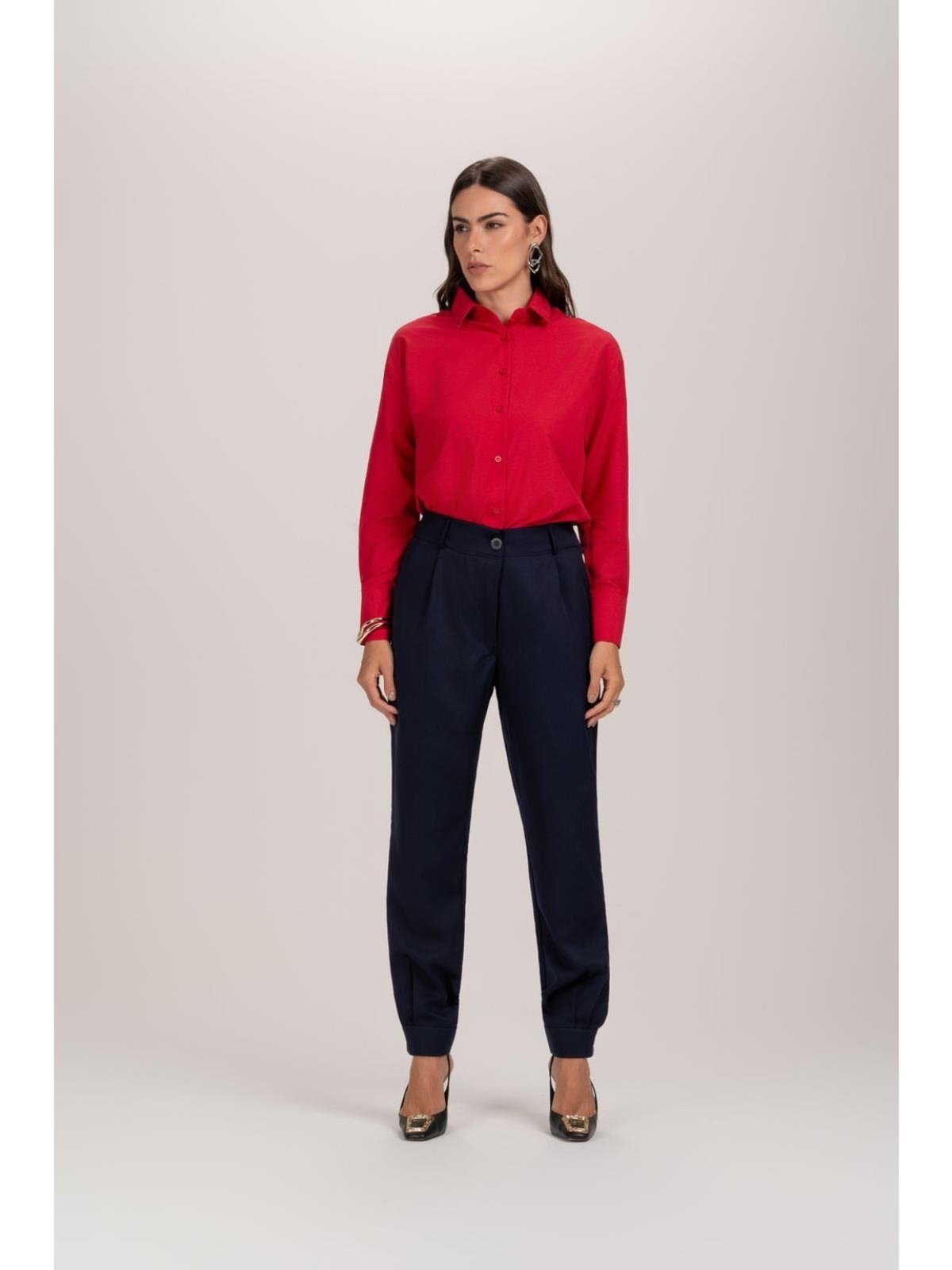 Vista 2 Calça Feminina Alfaiataria Jogger Barra Cenoura Casual TEODORO CAMISARIA azul marinho TEODORO CAMISARIA azul marinho