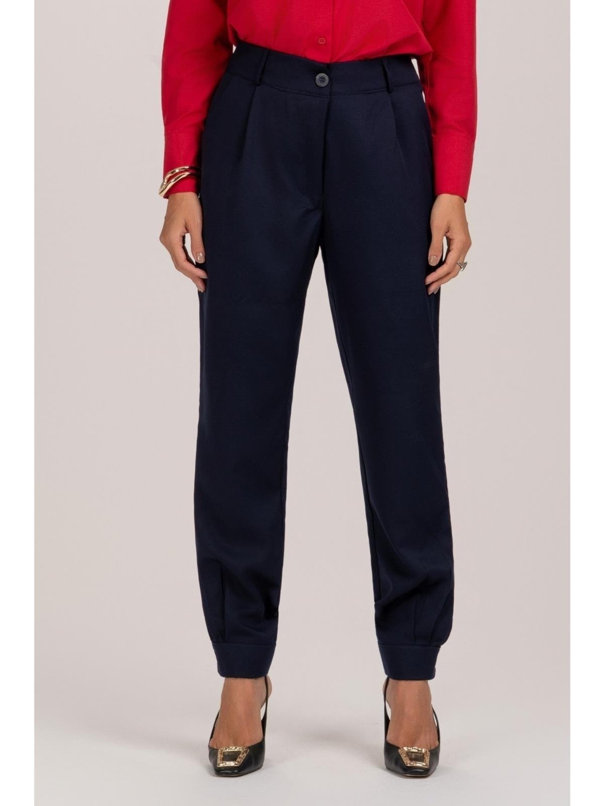 Vista 3 Calça Feminina Alfaiataria Jogger Barra Cenoura Casual TEODORO CAMISARIA azul marinho TEODORO CAMISARIA azul marinho