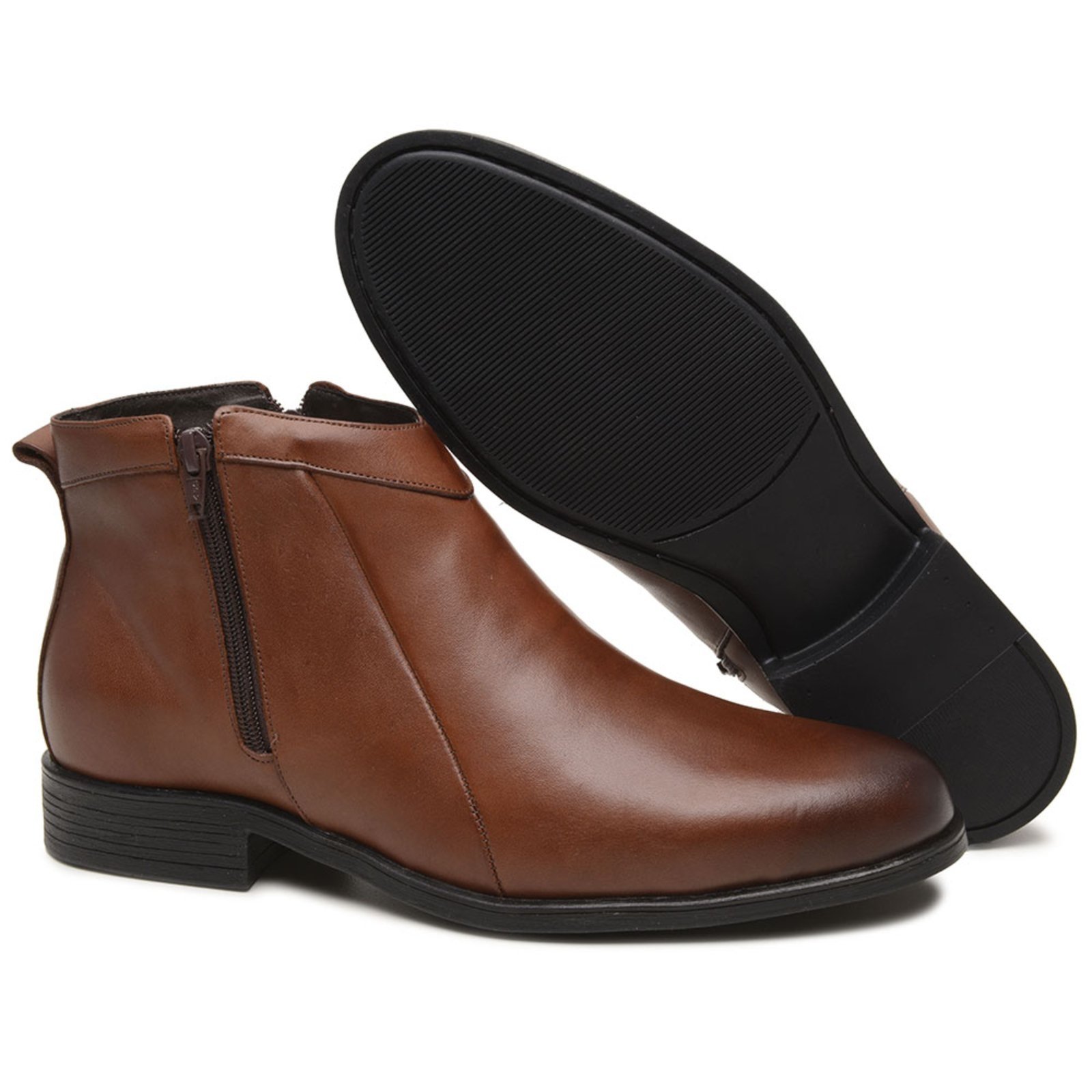Bota Social Masculina Veritimo Botina De Couro Zíper Lateral Casual Confortável Antiderrapante Marrom