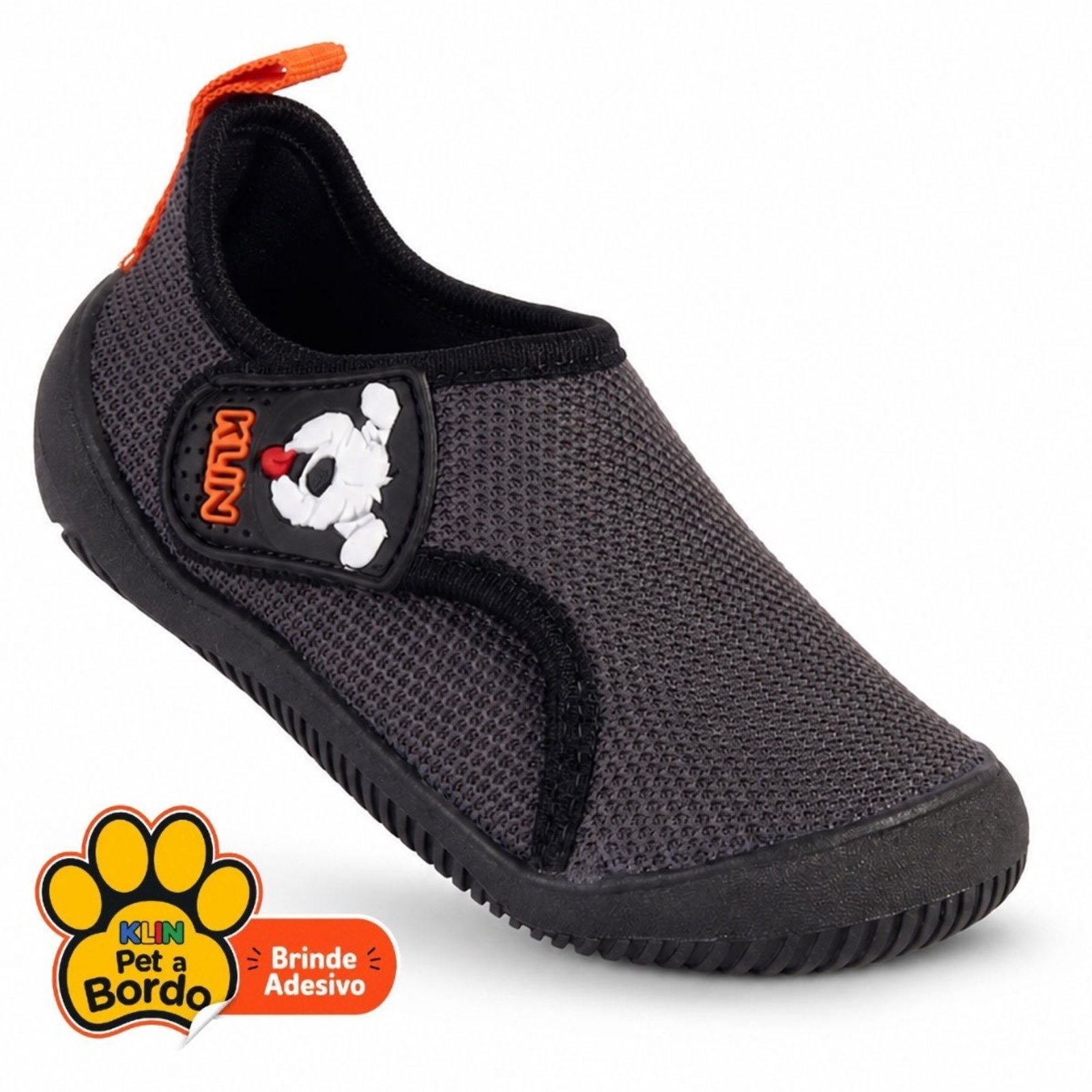 Infantil - Tênis Menino Klin Hug Grafite e Laranja com Detalhe de Cachorrinho