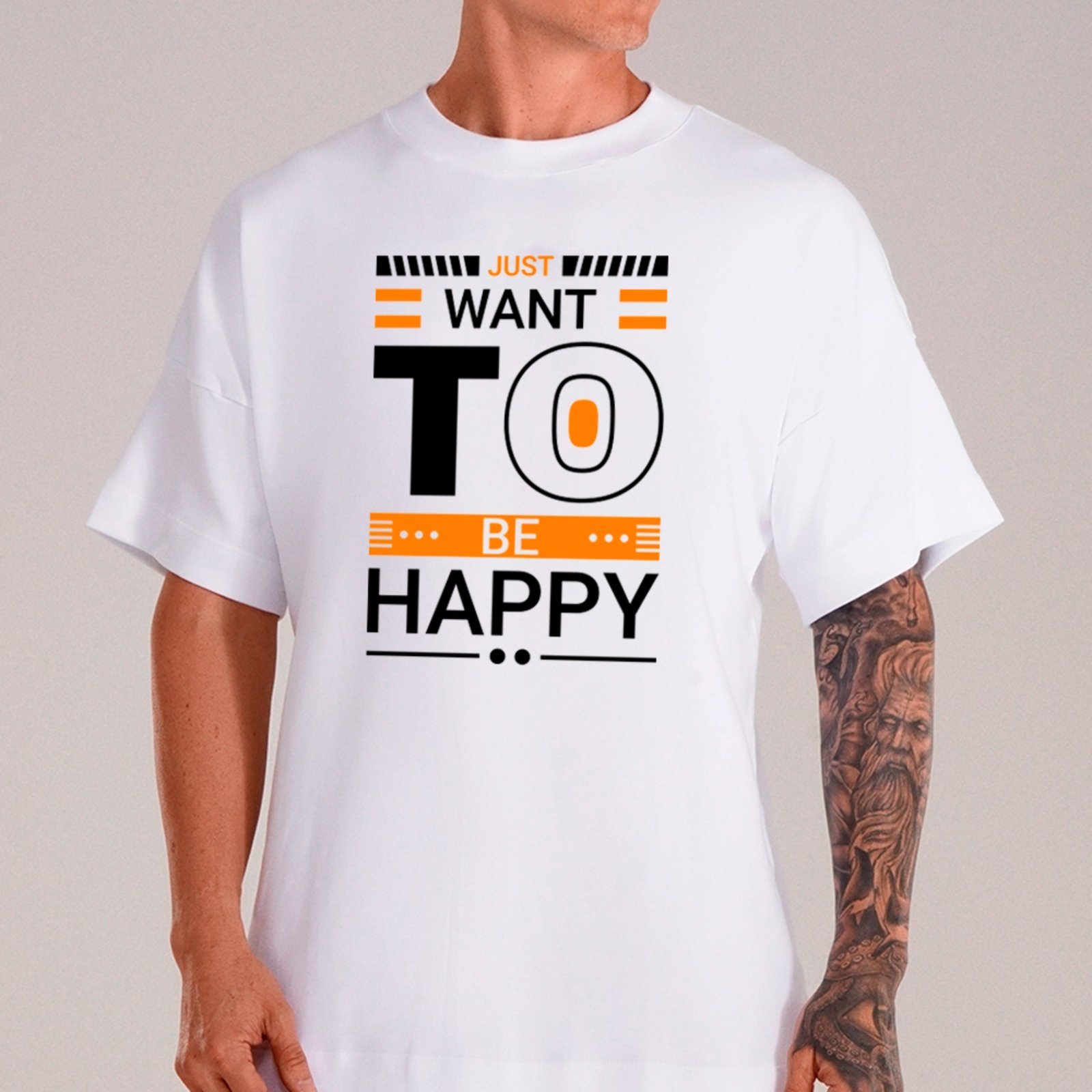 Camiseta Ousy Just Want to Be Happy Oversized Unissex Branco