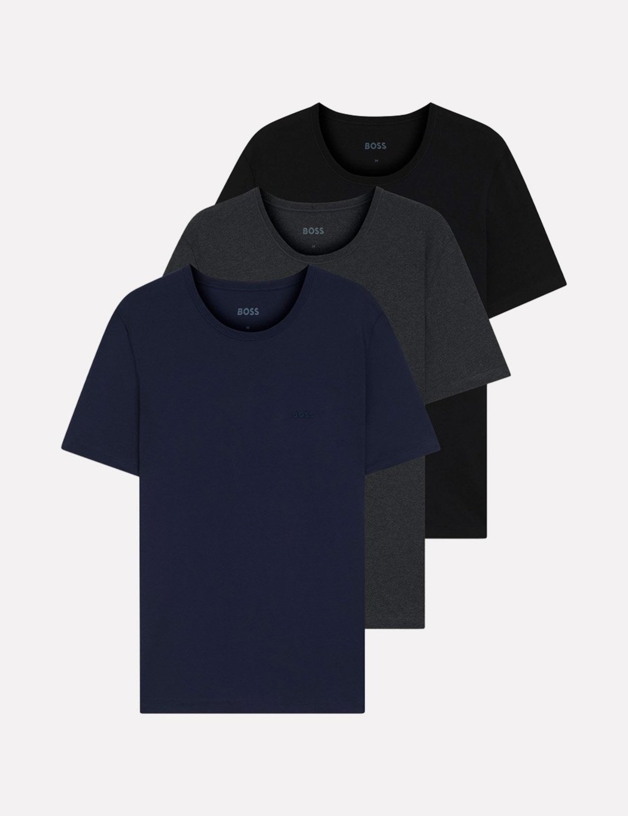 Kit Camisetas Hugo Boss Masculina Slim RN Preta/Azul Marinho/Chumbo 3UN