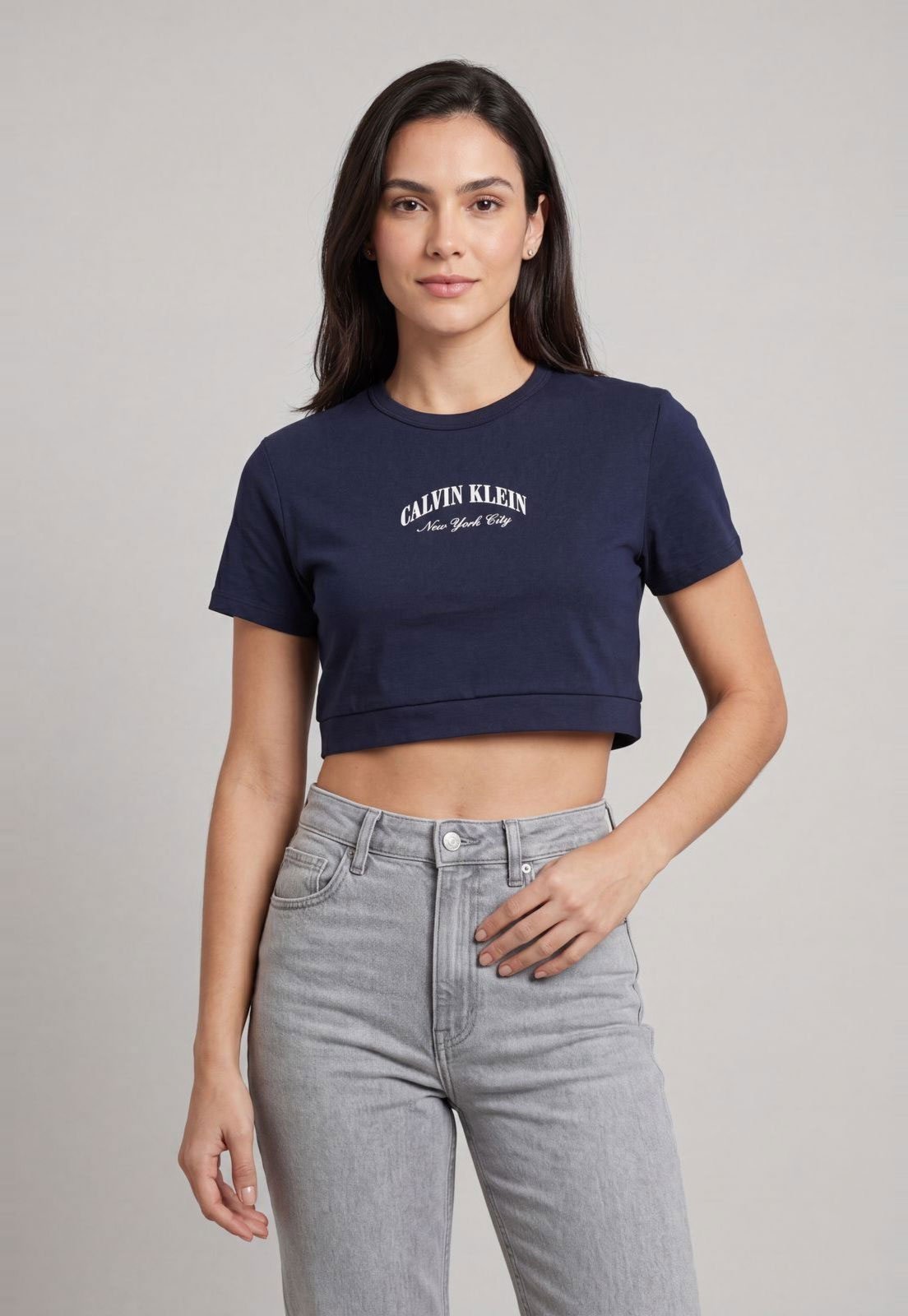 Blusa Cropped Feminino Calvin Klein Underwear Logo Azul Marinho