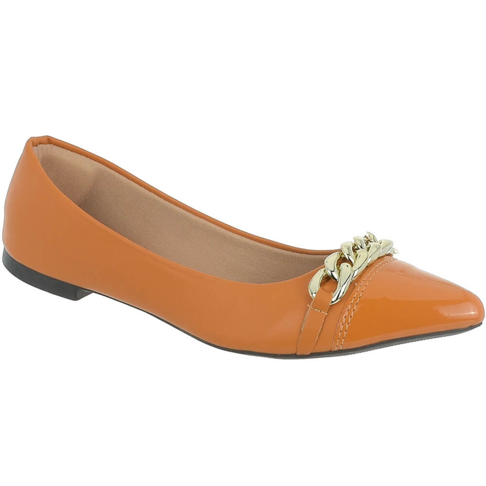 Vista 2 Sapatilha Feminina Bico Fino Flat Corrente Confortável Via Angel 16.06 Deserto laranja laranja