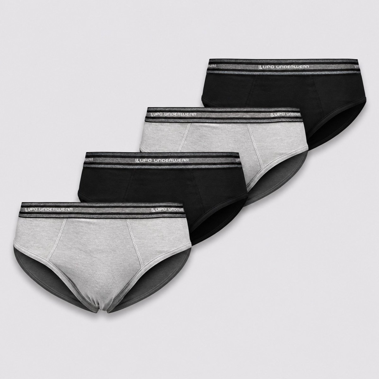Kit 4 Cuecas Slip Lupo Algodão Com Elastano Preta e Cinza