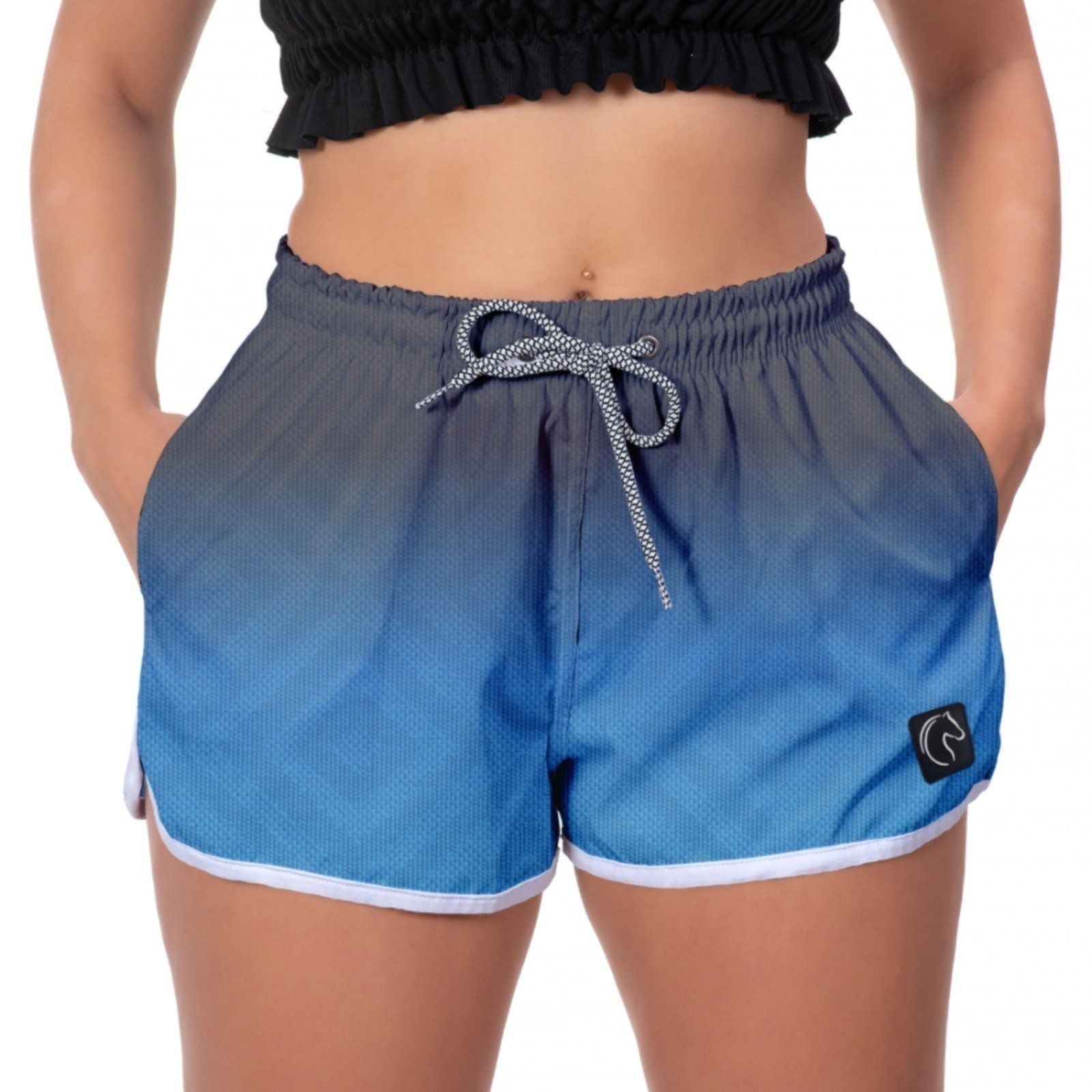 Short Feminino W2 Premium com Elástico e Cordão Ajustável Bolsos Laterais e Secagem Rápida Casual Praia ou Academia Degrade Azul