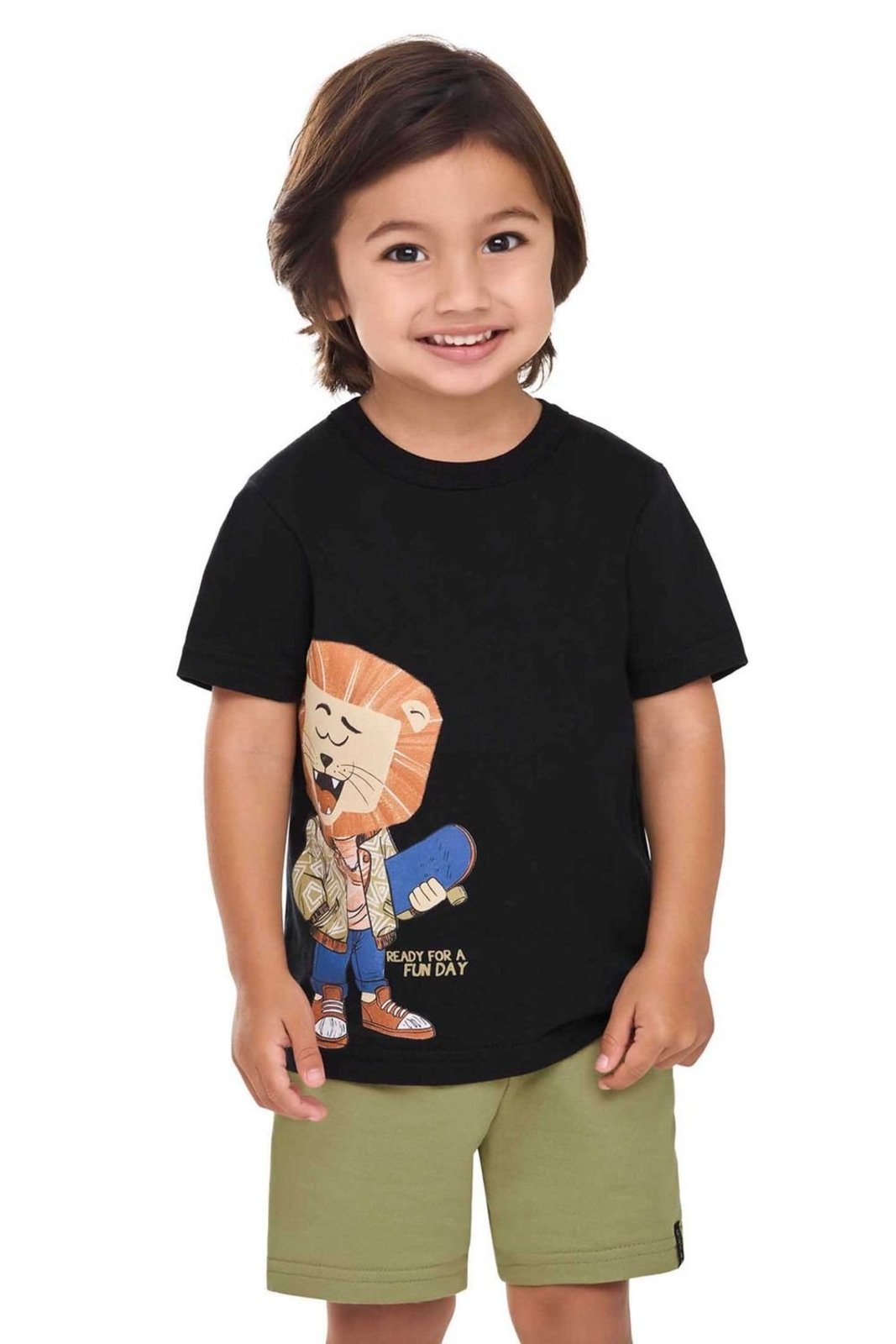 Infantil - Conjunto Menino Leão Skatista Elian Preto