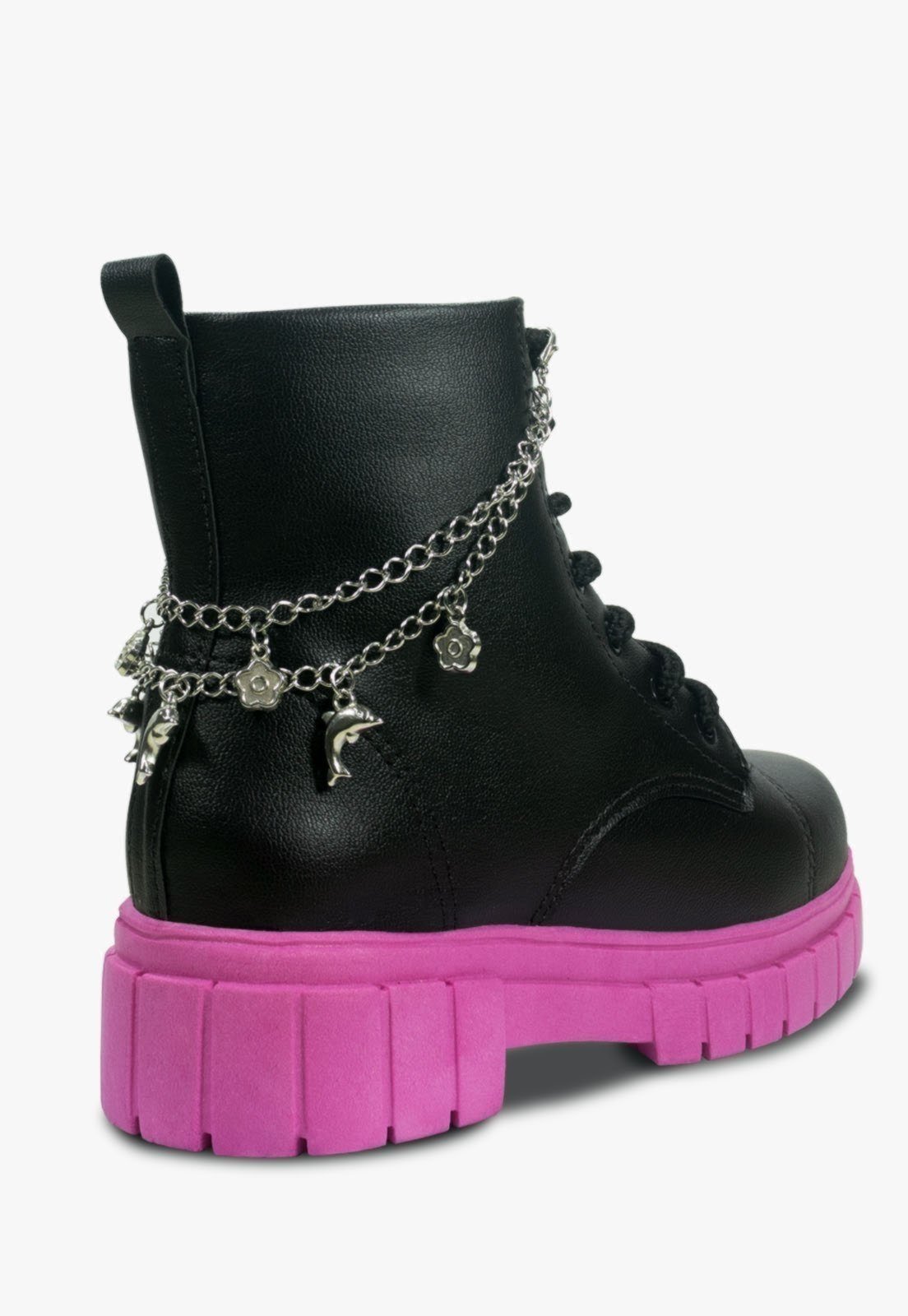 Vista 3 Infantil - Bota Feminina Pópidi Coturno Menina Tratorado Preto com Corrente Pópidí pink/preto pink