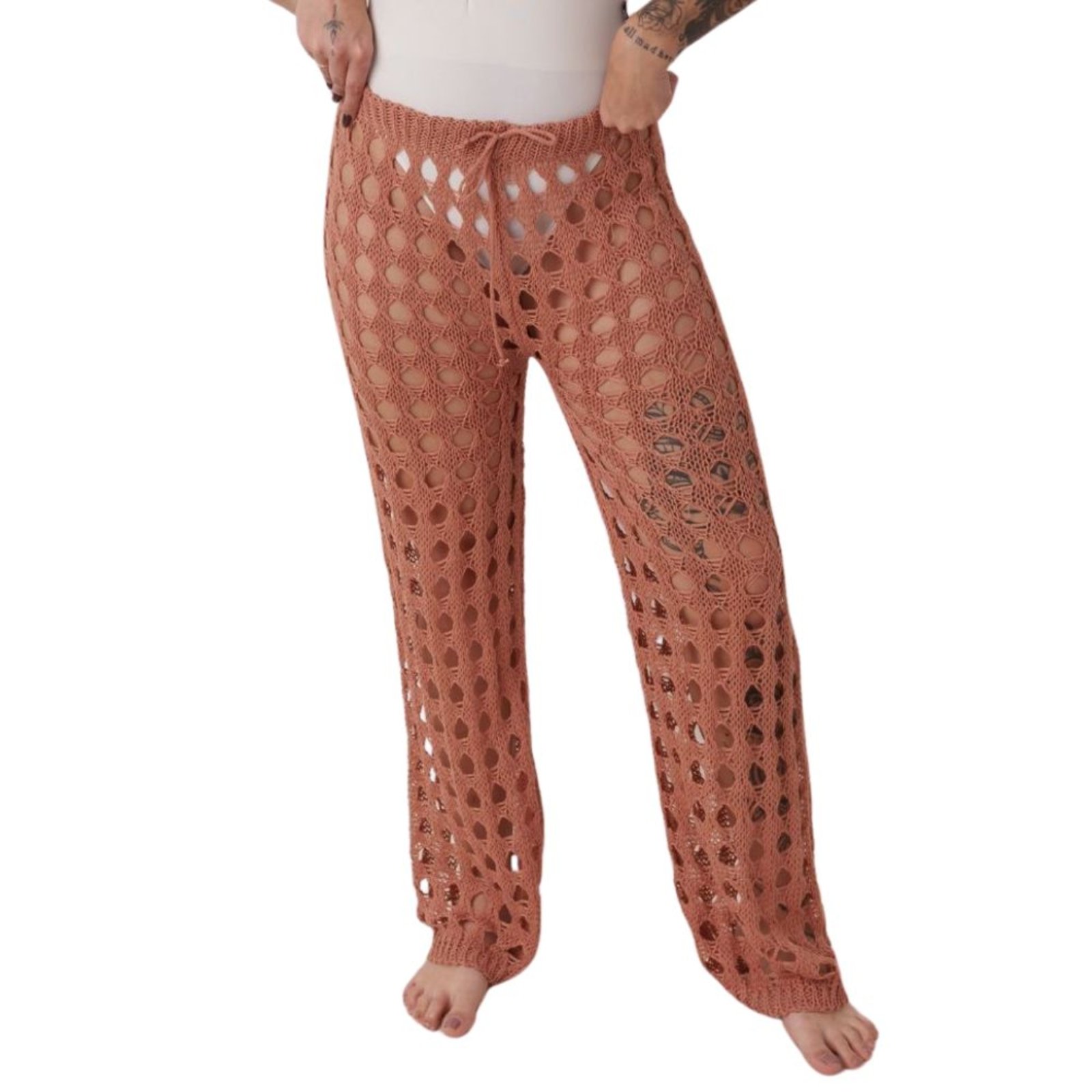 Calça Tricô Saída De Praia Feminina Pantalona Luxo Tendencia Marrom