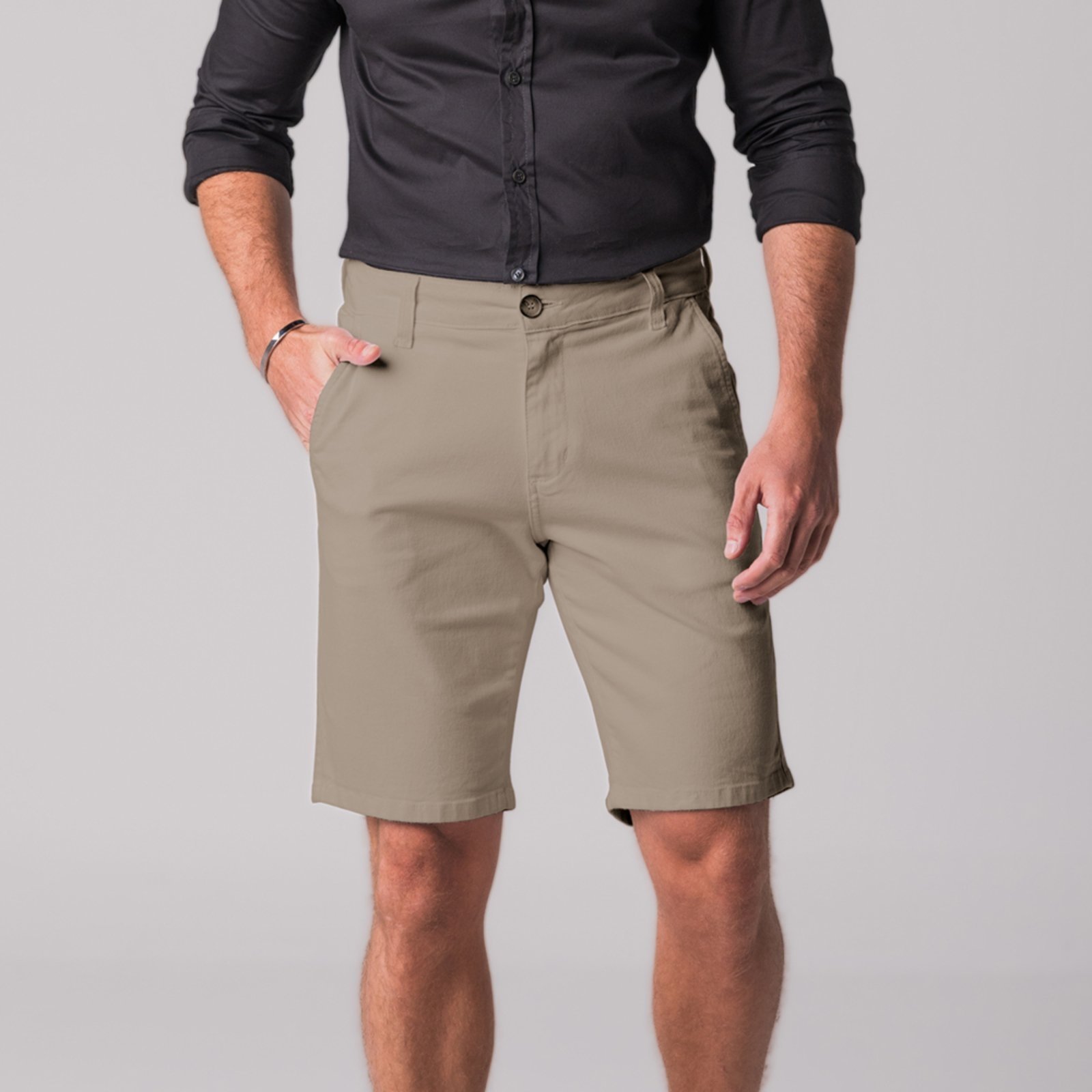 Bermuda Masculina Sarja Chino Slim Sarja Zune CAQUI
