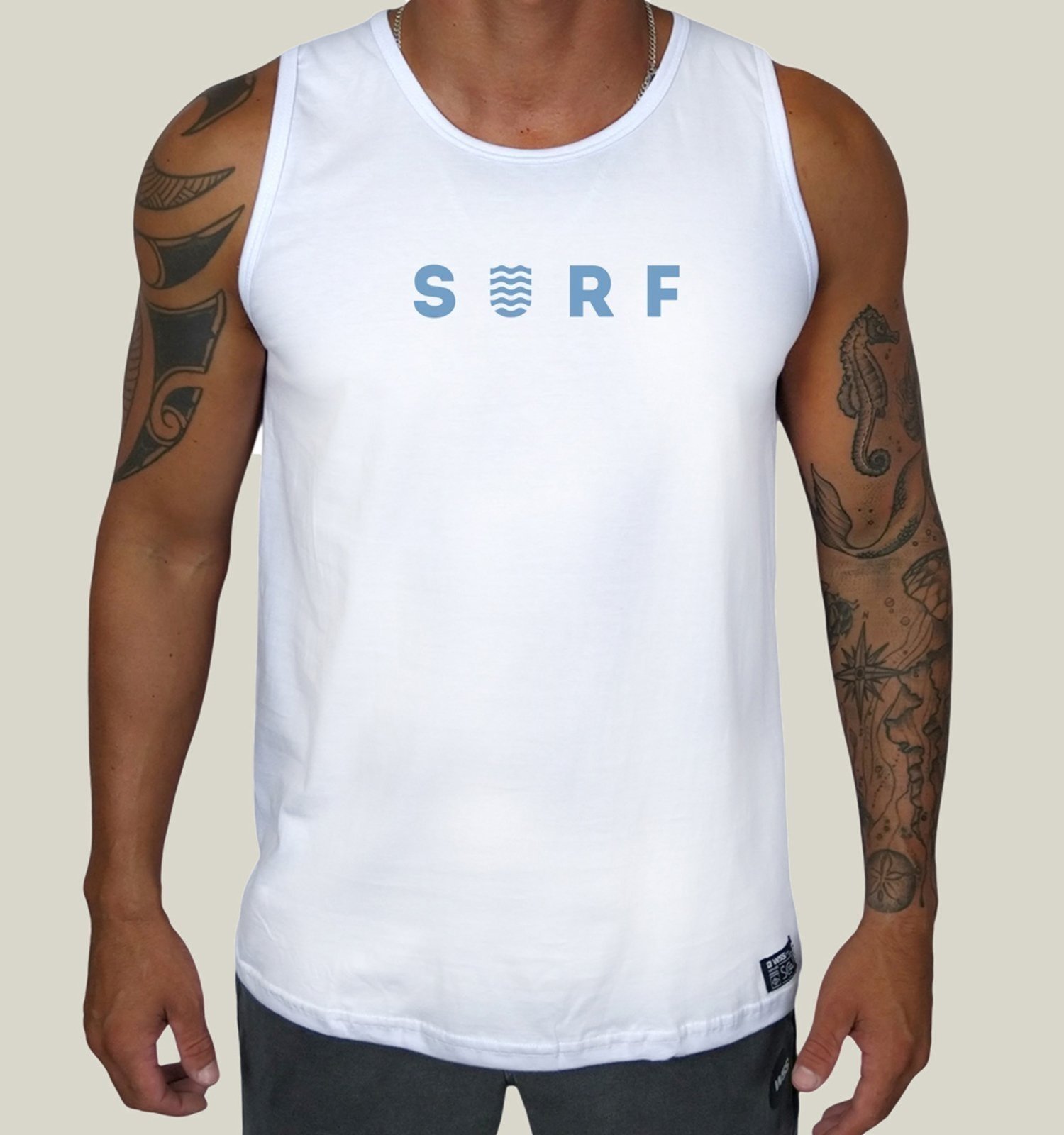 Regata Masculina Branca Algodão Prime WSS Blue Surf Branco