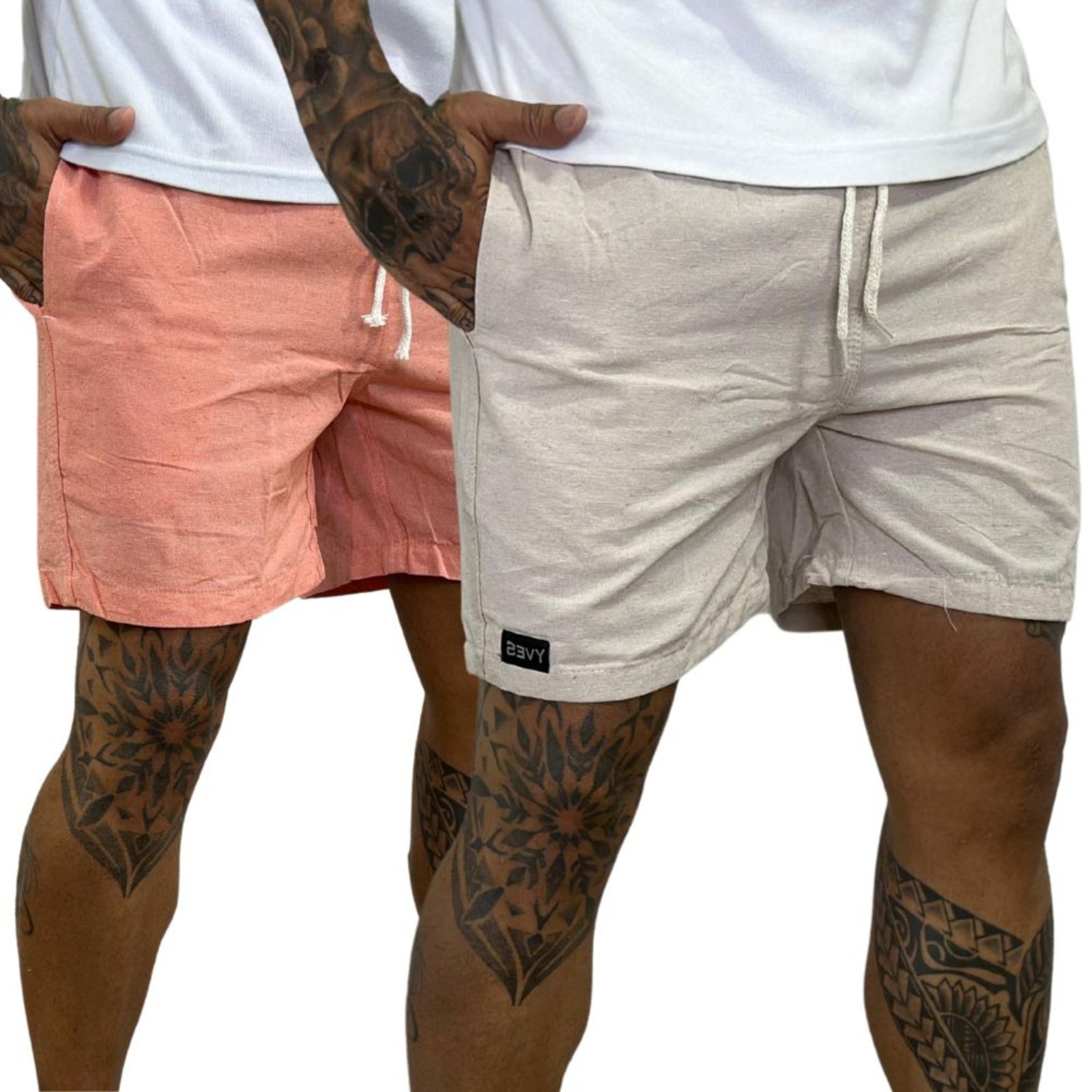 Kit 2 Bermuda Masculina Mauricinho Pletora Confortável Estilo Casual Coral e Bege
