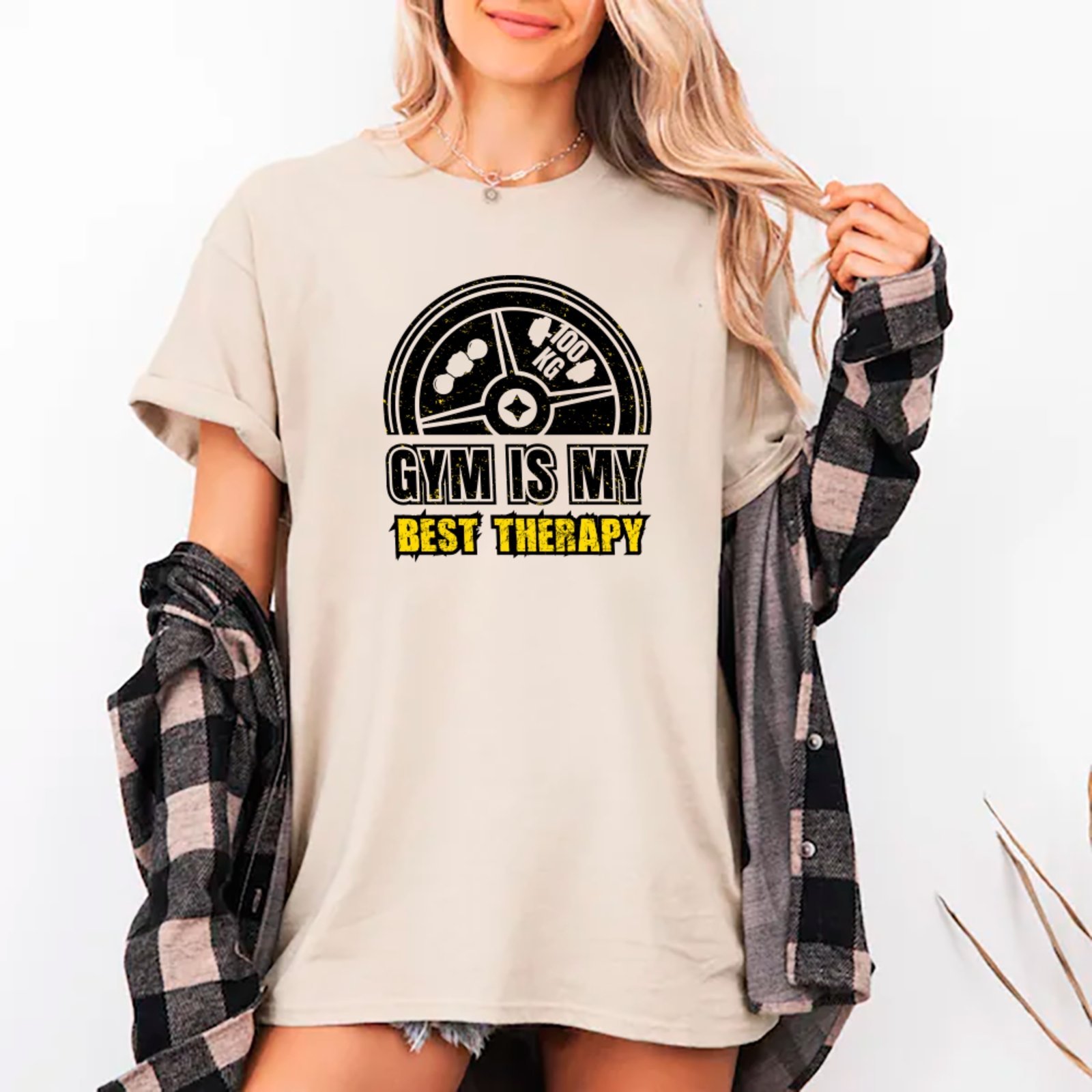 Camiseta Ousy Oversized Gym My Therapy Motivação Fitness Academia Unissex Off White
