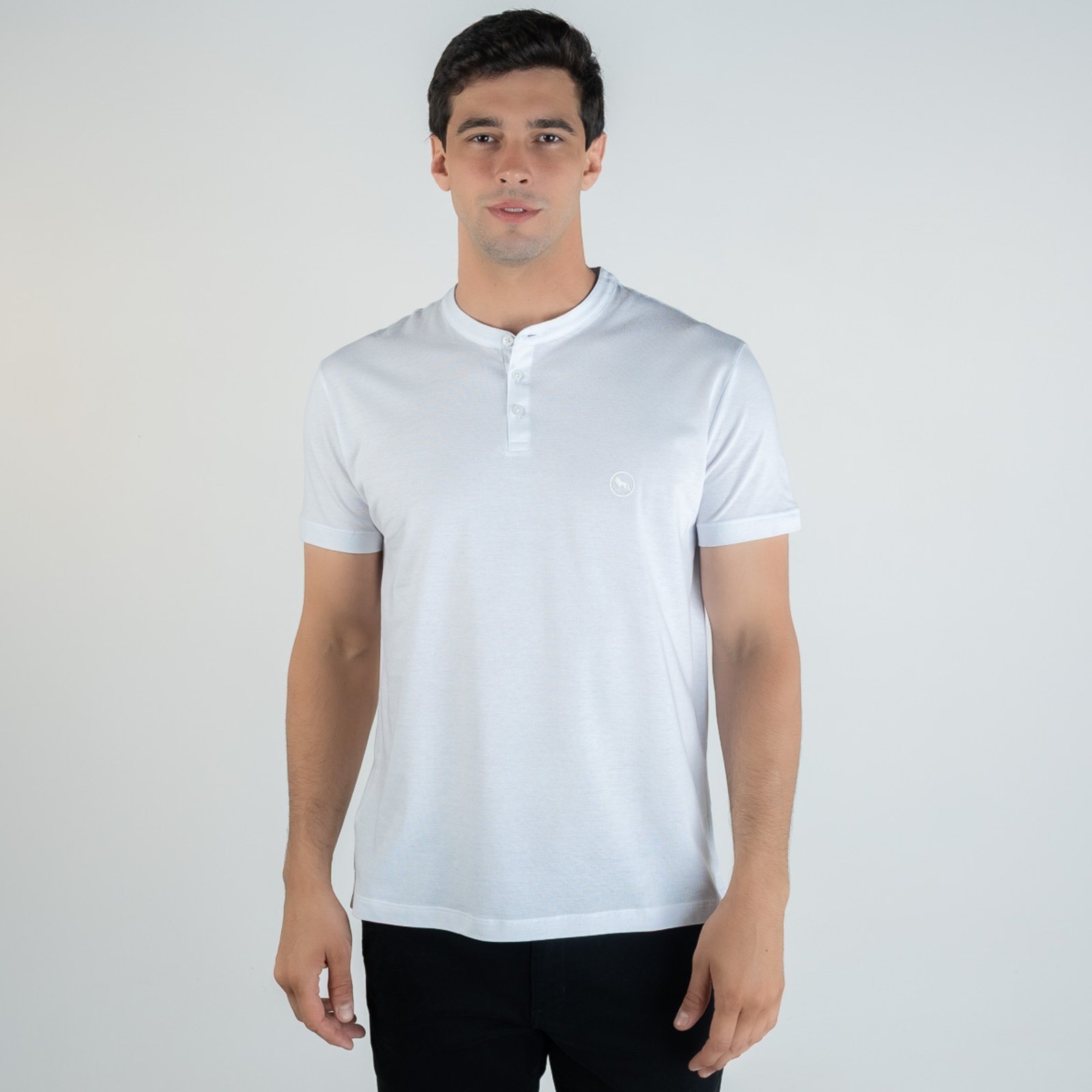 Camiseta Acostamento Gola Henley Branca