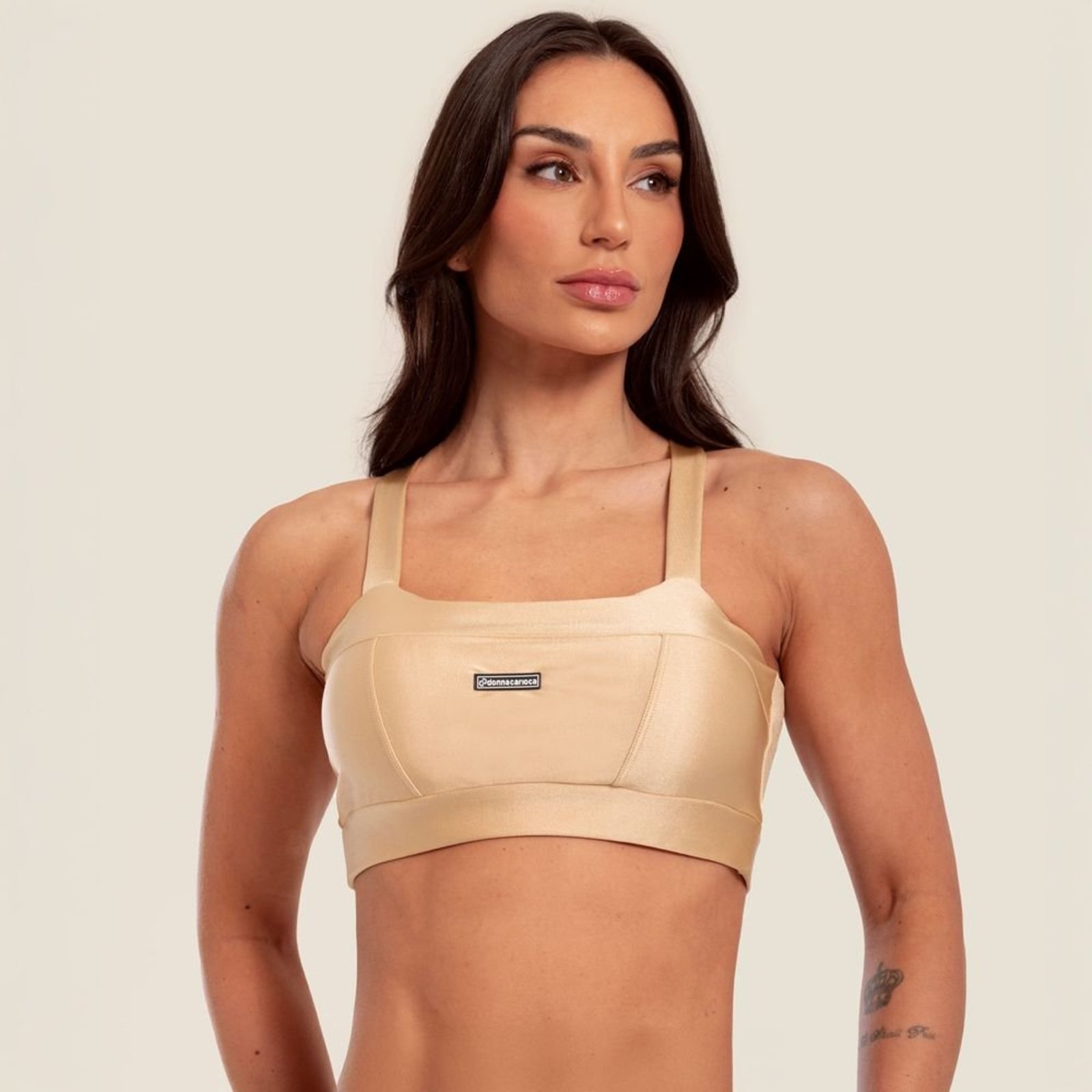 Top Faixa Com Recortes Nude Ivory Platinado Com Bojo Donna Carioca